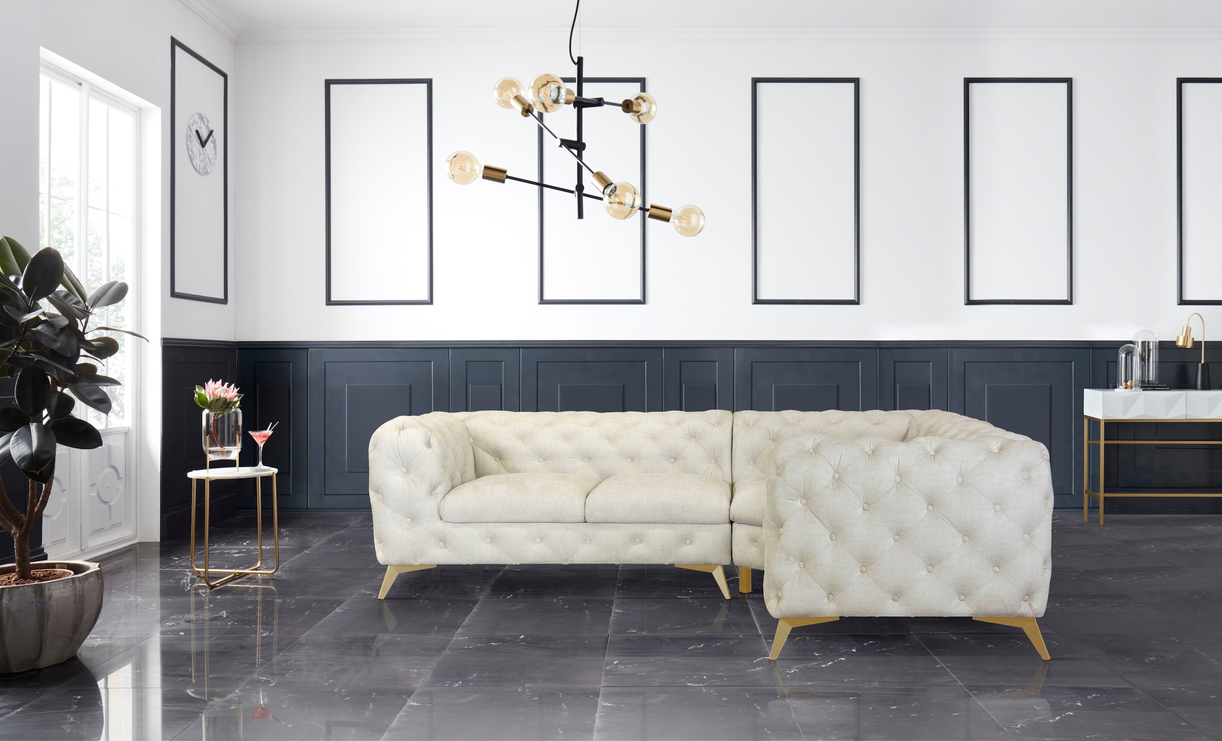 Leonique Chesterfield-Sofa "Ecksofa GLYNIS L-Form mit Wellenunterfederung, günstig online kaufen