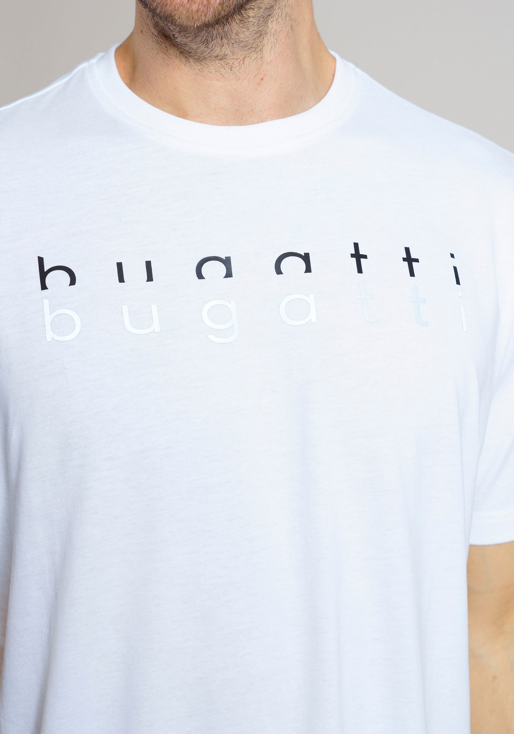 bugatti T-Shirt »Palermo«, Kurzarm, Rundhalsausschnitt, bugatti-Schriftzug vorn