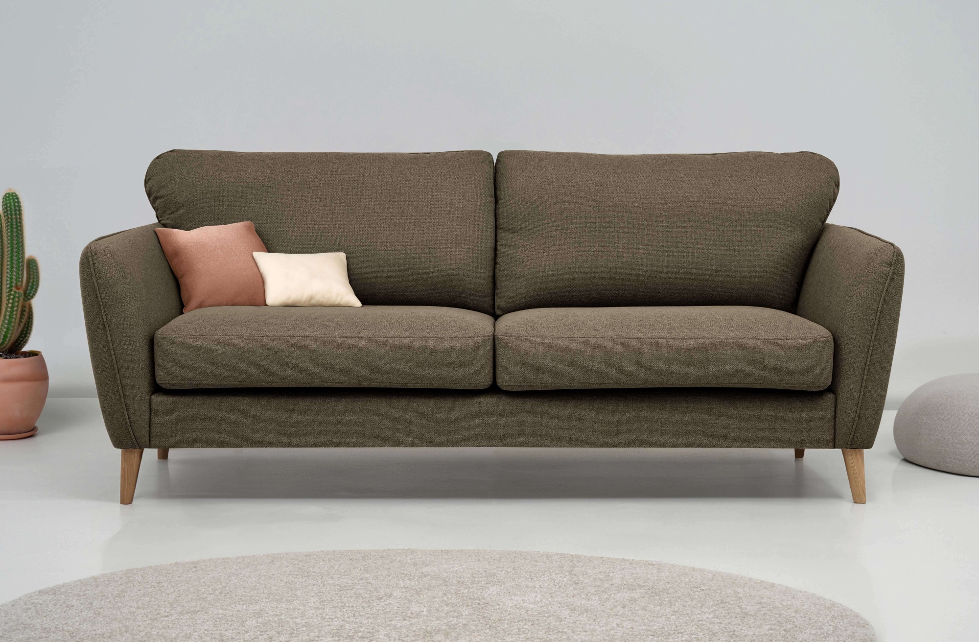 OTTO home 3-Sitzer "MARSEILLE 3er Sofa 206 cm, Cord, Flachgewebe, Struktur, Webstoff" Massivholzbeine Eiche, Landhausstil, Wellenunterfederung