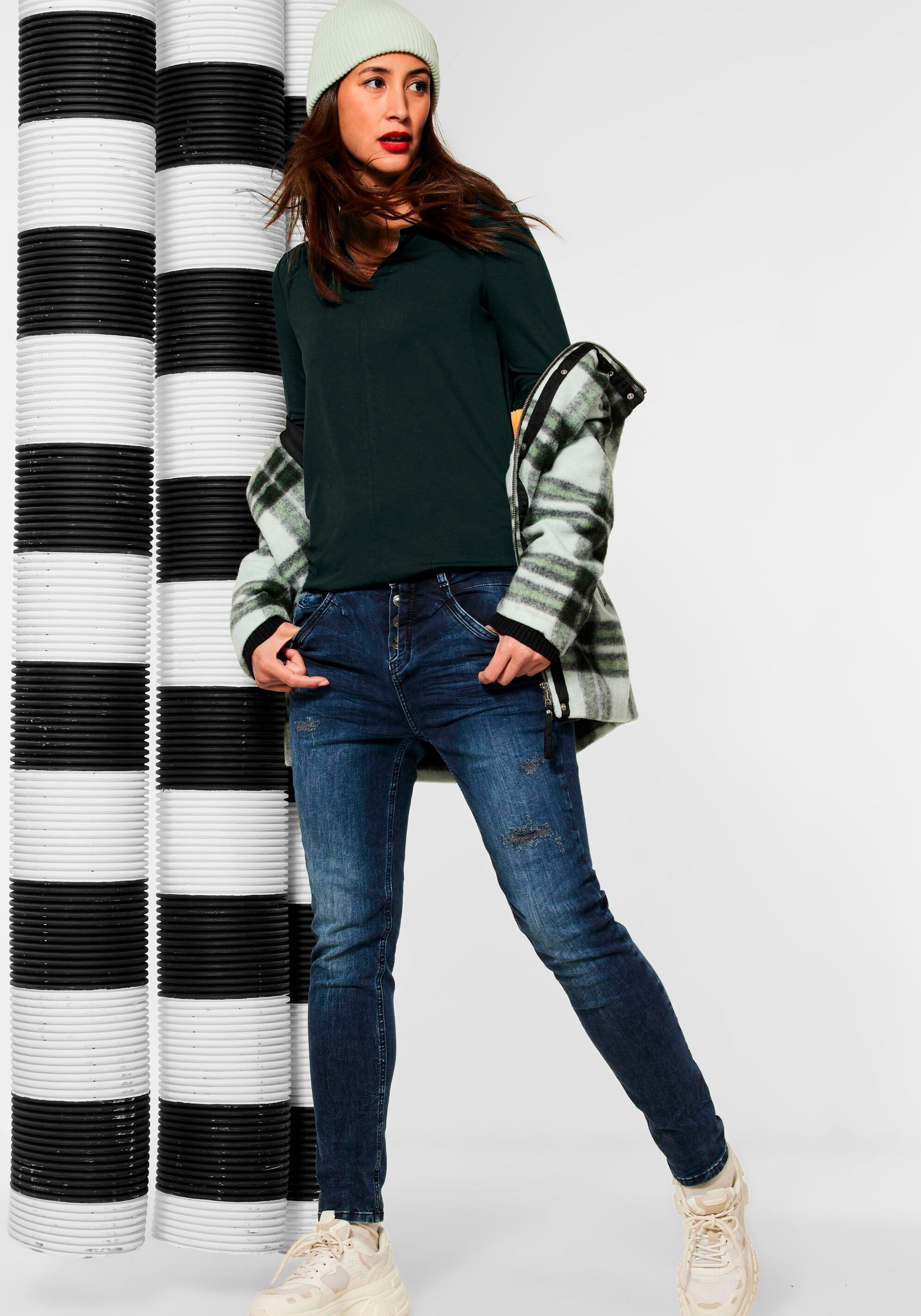 STREET ONE Langarmshirt mit V-Ausschnitt SV7401