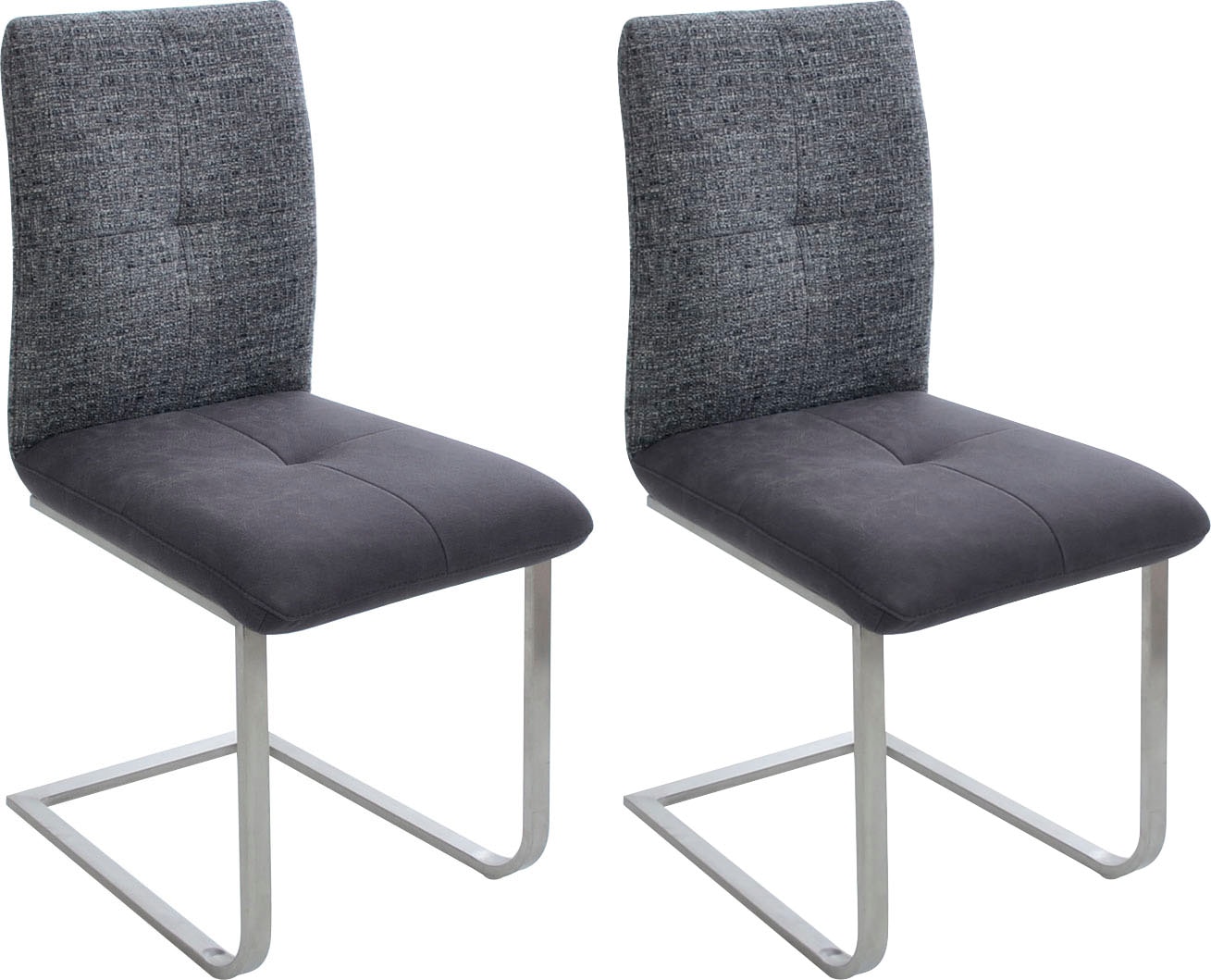 Freischwinger K+W KOMFORT & WOHNEN "Giacomo II", grau (anthrazit, edelstahloptik), B:46cm H:90cm T:62cm, Polyester, Stühle, Freischwinger, mit Metallgriff am Rücken, Sitz und Rücken gesteppt in Materialmix