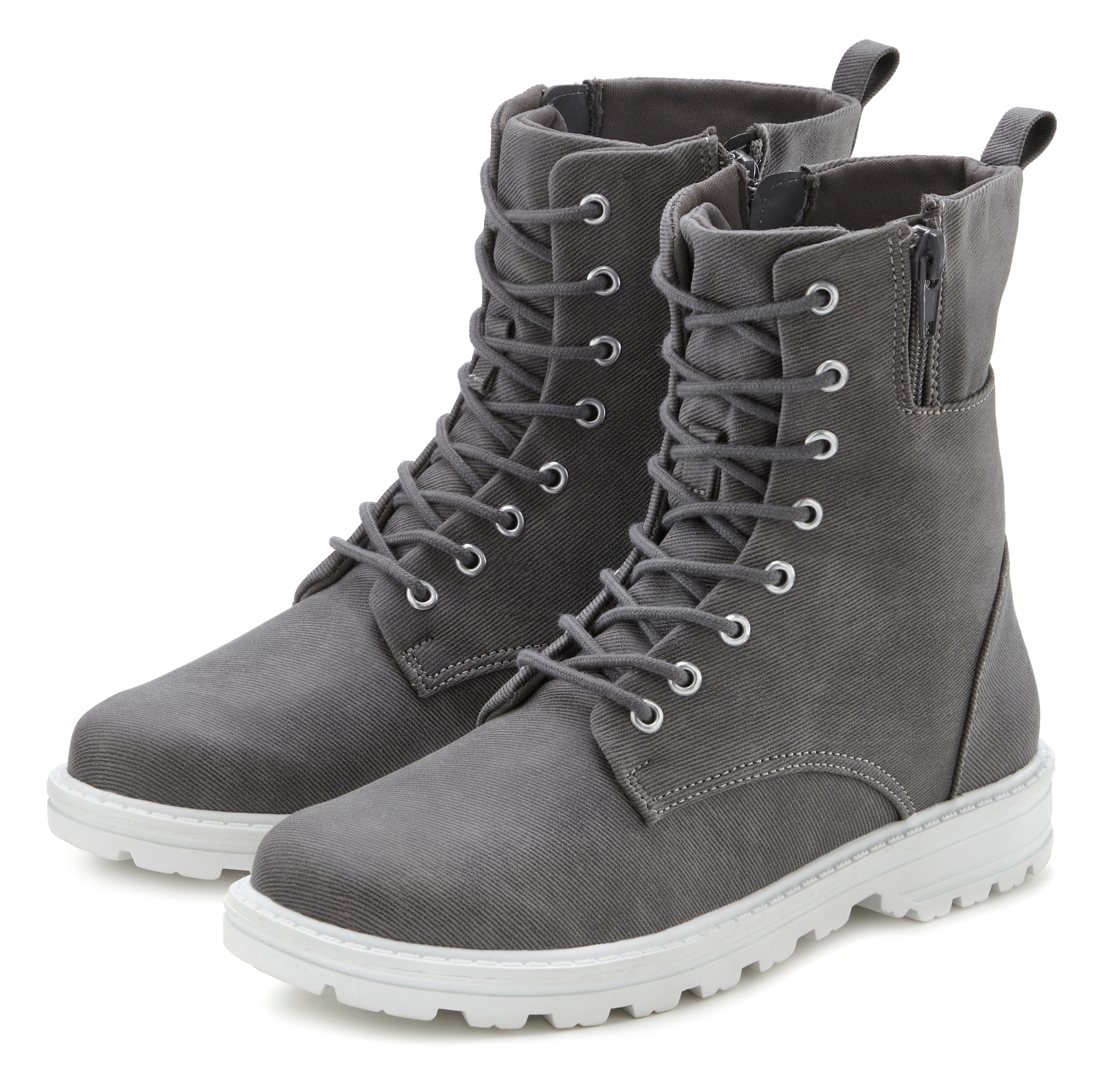 LASCANA Stiefelette zum Schnüren in modischer Combat Optik mit Reißverschluss VEGAN