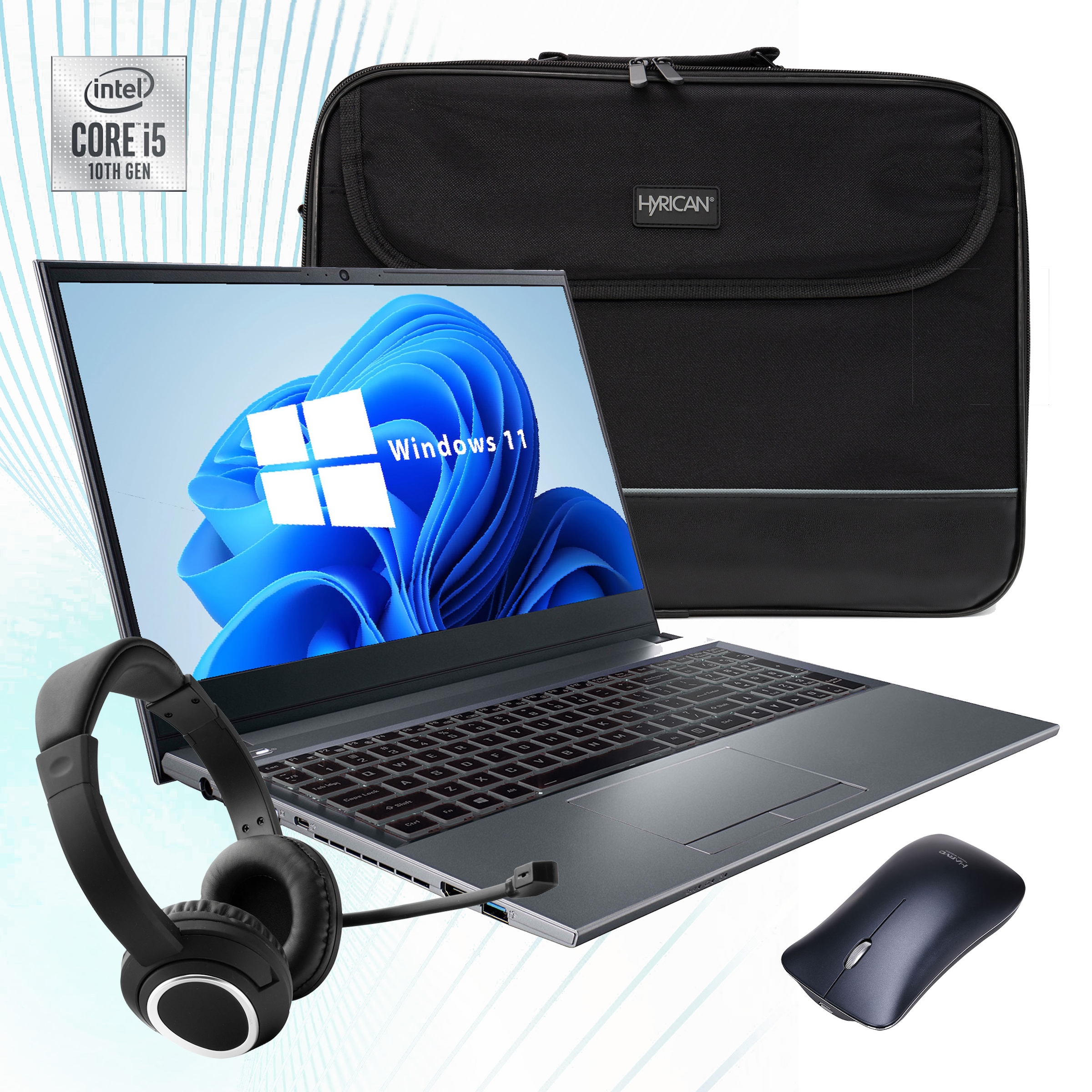 Hyrican Notebook Maus«, Core UHD | 15,6 Headset, inkl. MARVO / BAUR SSD Tasche, ST-GH577 2460 1000 Wireless 39,62 cm, i5, DWM102BK Zoll, Graphics, »Set Intel, GB