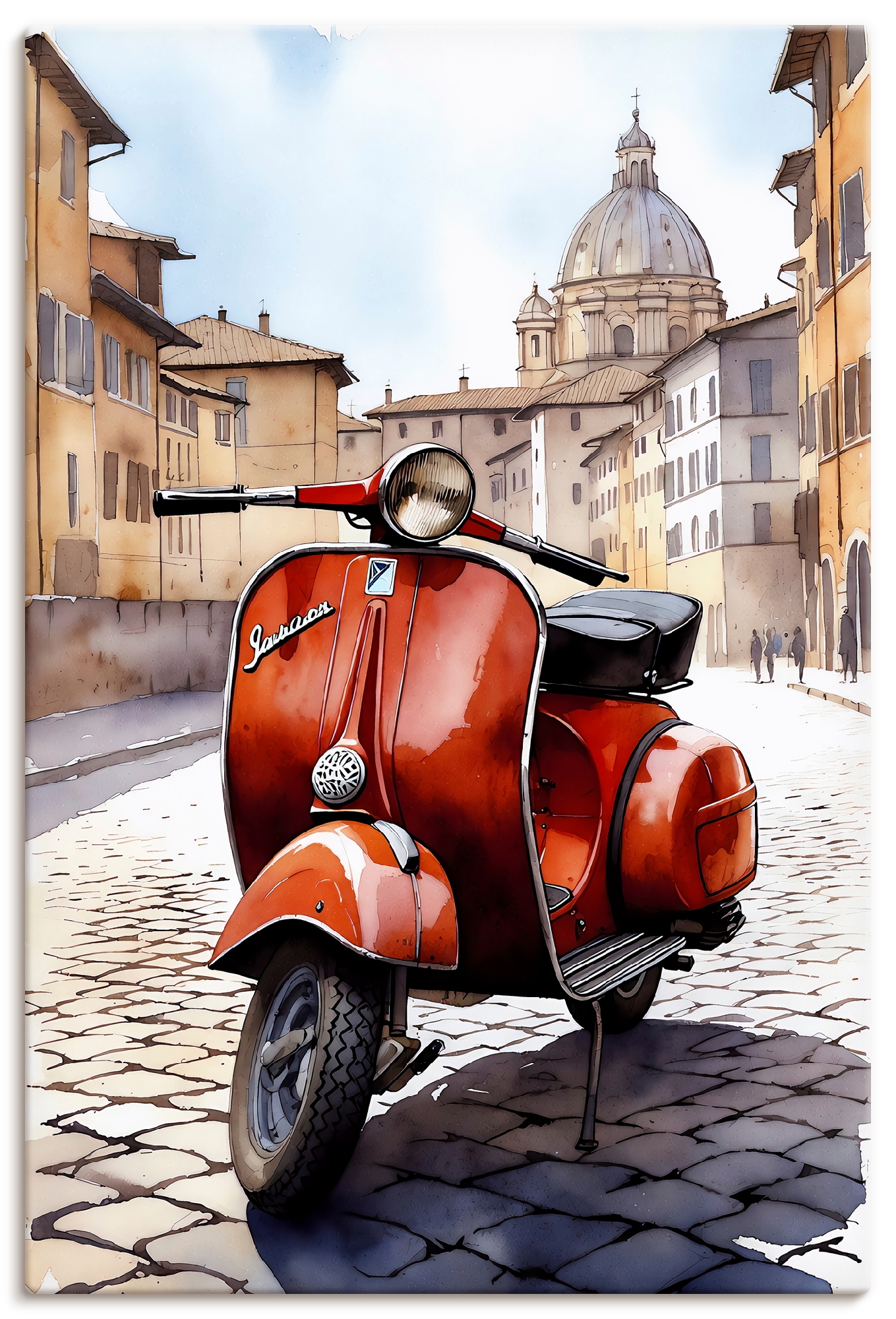 Artland Wandbild "Roter Motorroller in Italien" 1 Stk. tlg. als Alubild, Leinwandbild, Poster, Wandaufkleber in verschied. Größen