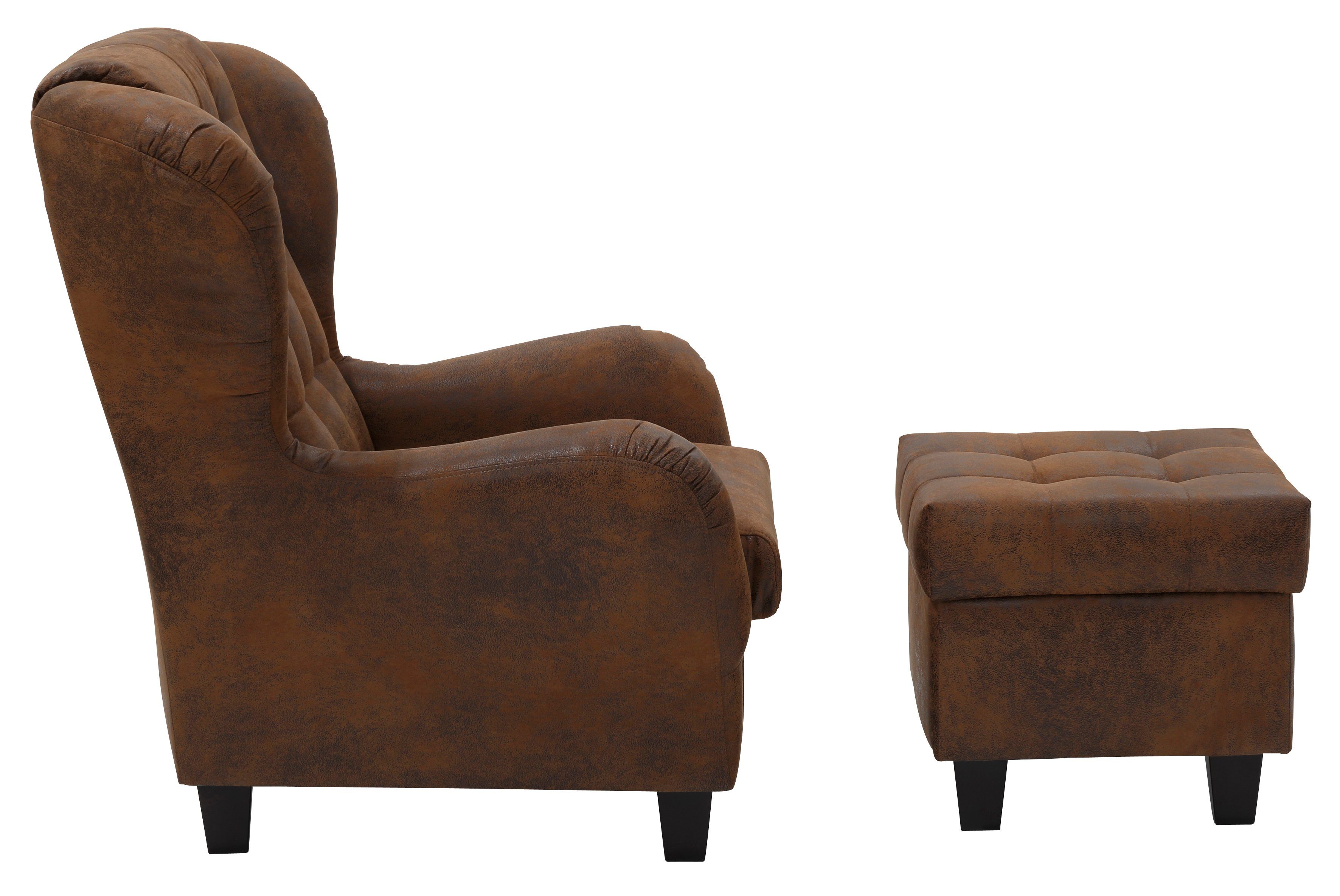 Thumbnail - Home affaire Ohrensessel "Alexander", incl. Hocker, mit Steppung, in vielen Farben