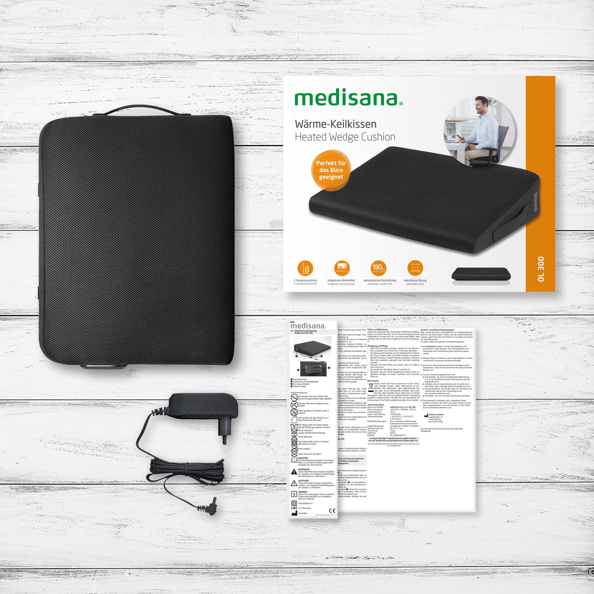 Medisana Sitzheizkissen »OL 300«, 2in1 Keilkissen zur Verbesserung der Sitzhaltung, fördert Durchblutung