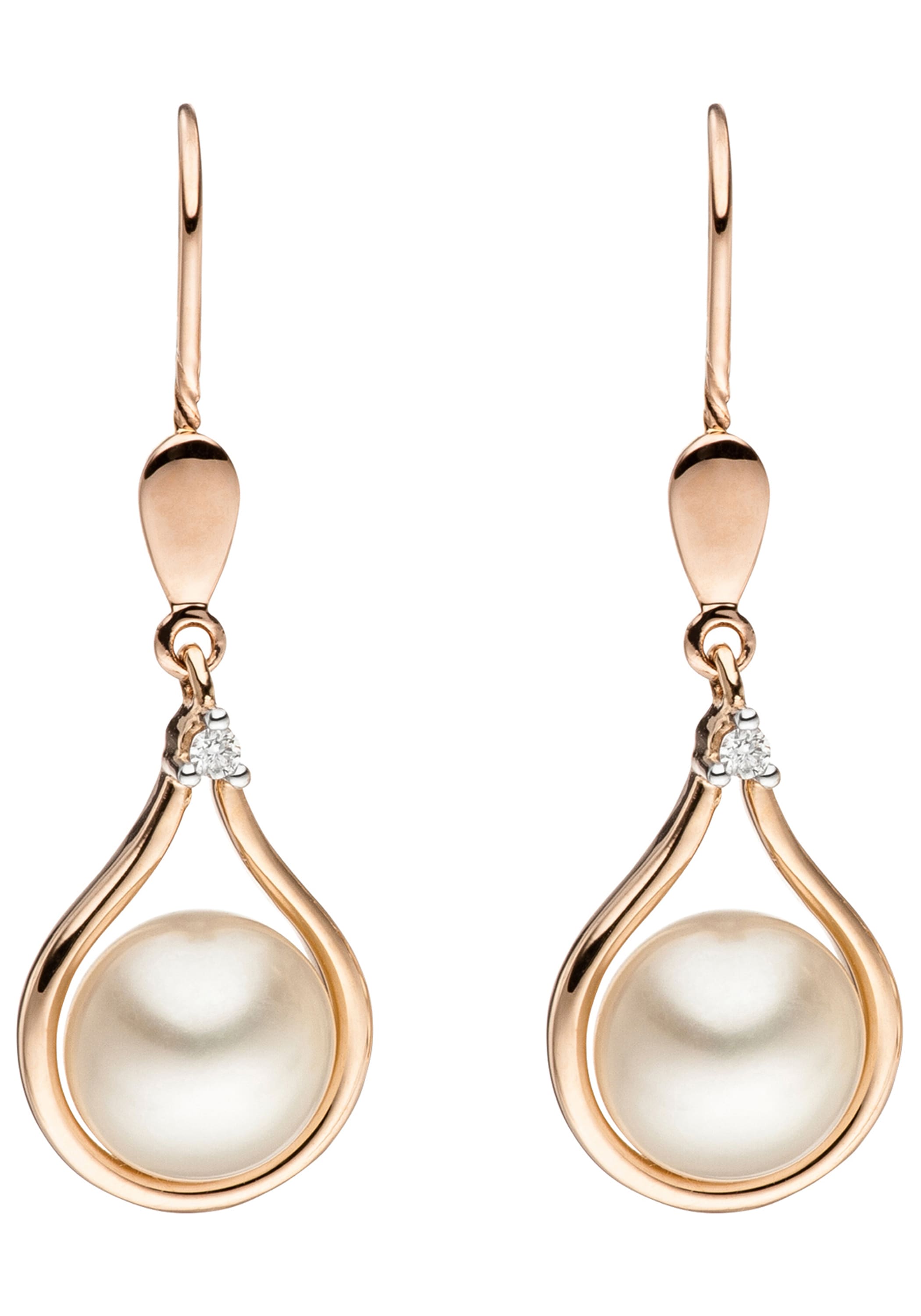 JOBO Perlenohrringe »Ohrhänger Tropfen mit Perlen 30 mm« 14 Karat 585 Roségold