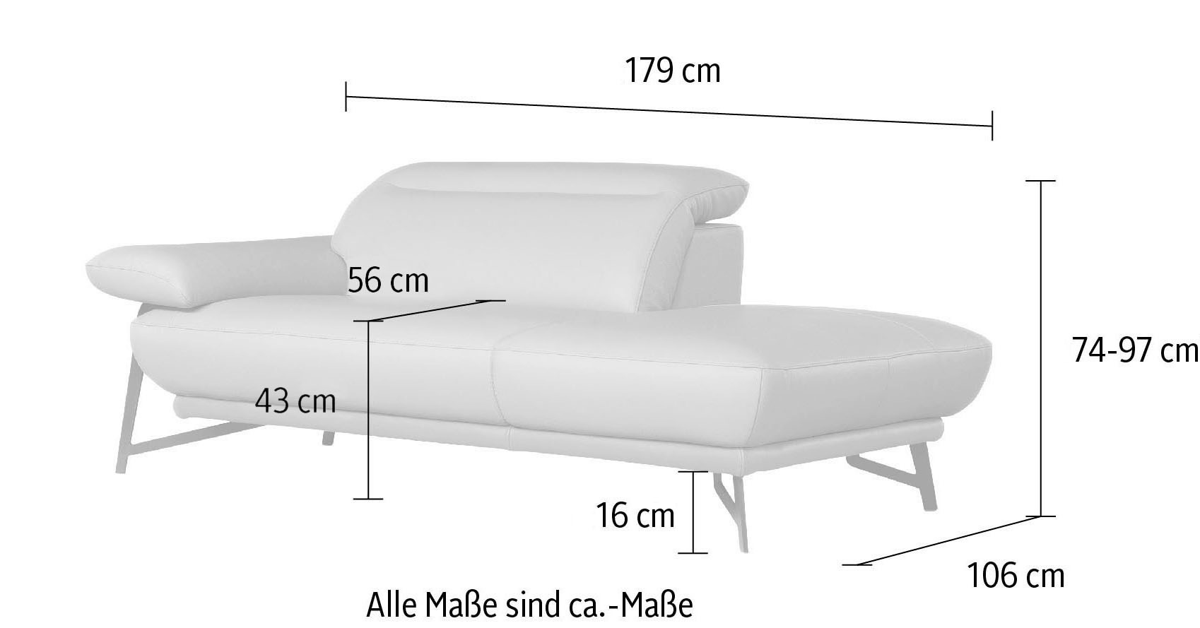 Egoitaliano Ottomane »Anais, erstklassiges Designsofa, Breite 179 cm, Fußfarbe schattengrau«, Kopfteil verstellbar, Luxus-Microfaser, kiwi
