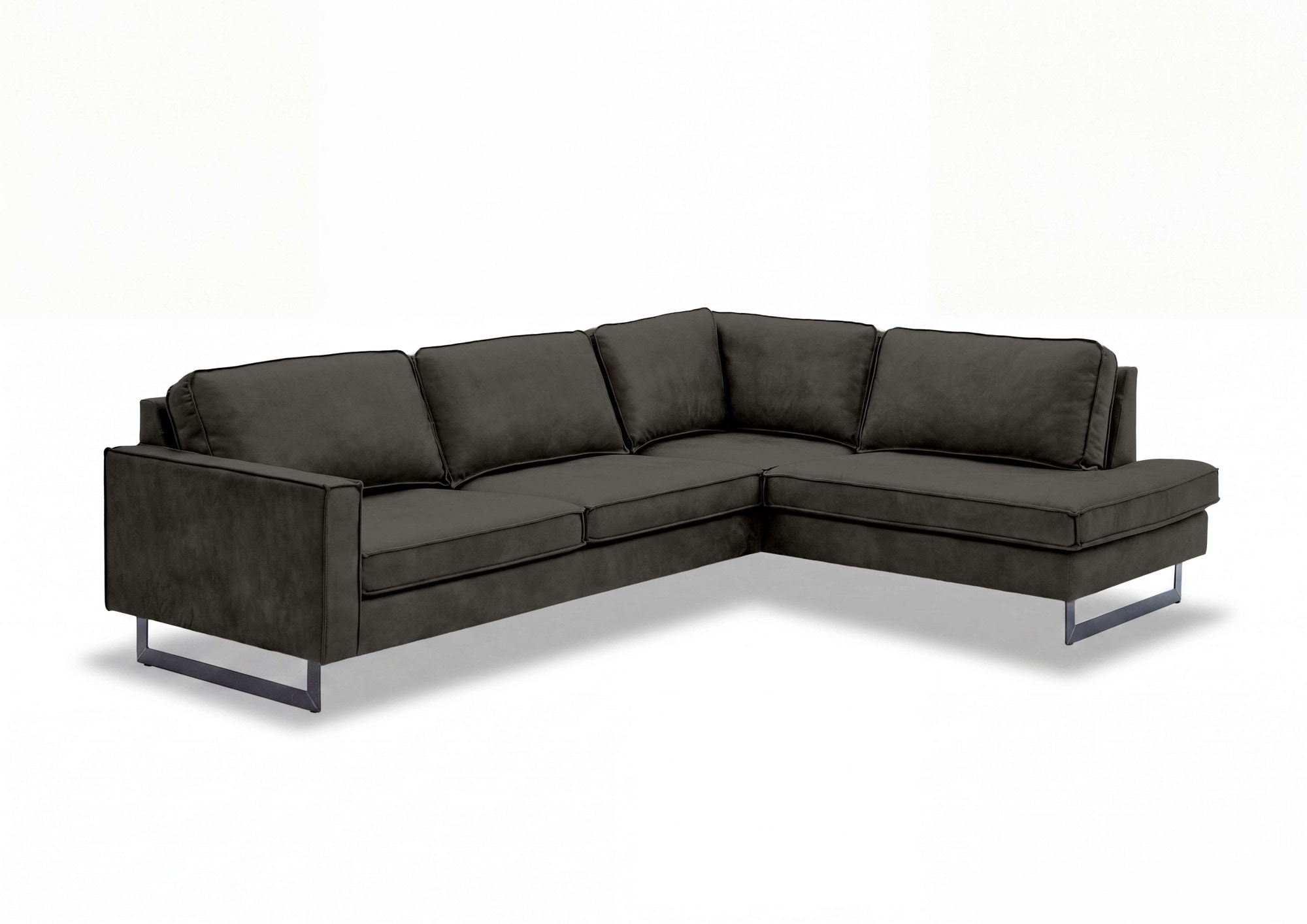 OTTO home Ecksofa »Pinto, 290 cm, Cord, Chenille, Lederoptik, Ottomane links / rechts« mit Keder, schwarze Metallfüße, Wellenunterfederung