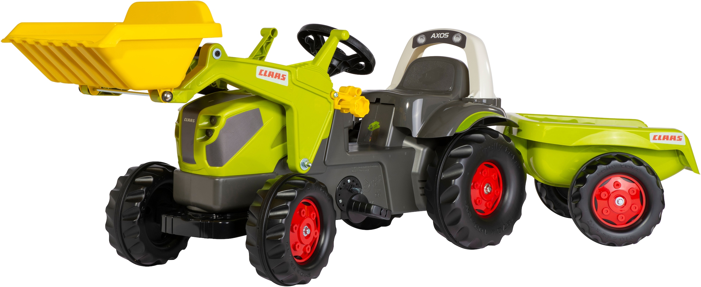 ROLLY TOYS Kinder Trettraktor "rollyKid Claas Axos 240 mit Frontlader und Anhänger"grün, Kunststoff, B:47cm H:55cm T:161cm, Tretfahrzeuge