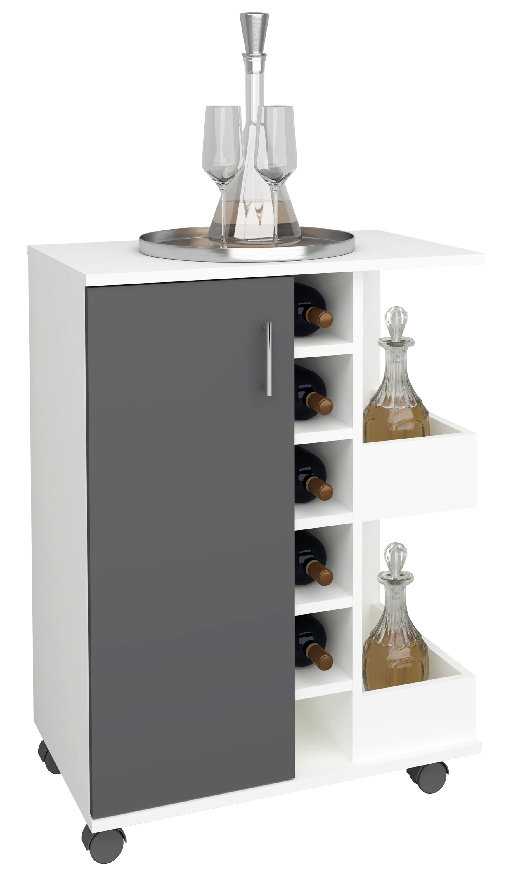 Küchenbuffet VCM, B:63cm T:40cmweiß, anthrazit, Obermaterial: 100% Holz Wood., Schränke, "Küchenwagen Servierwagen Rollwagen Rollen Esilo M"