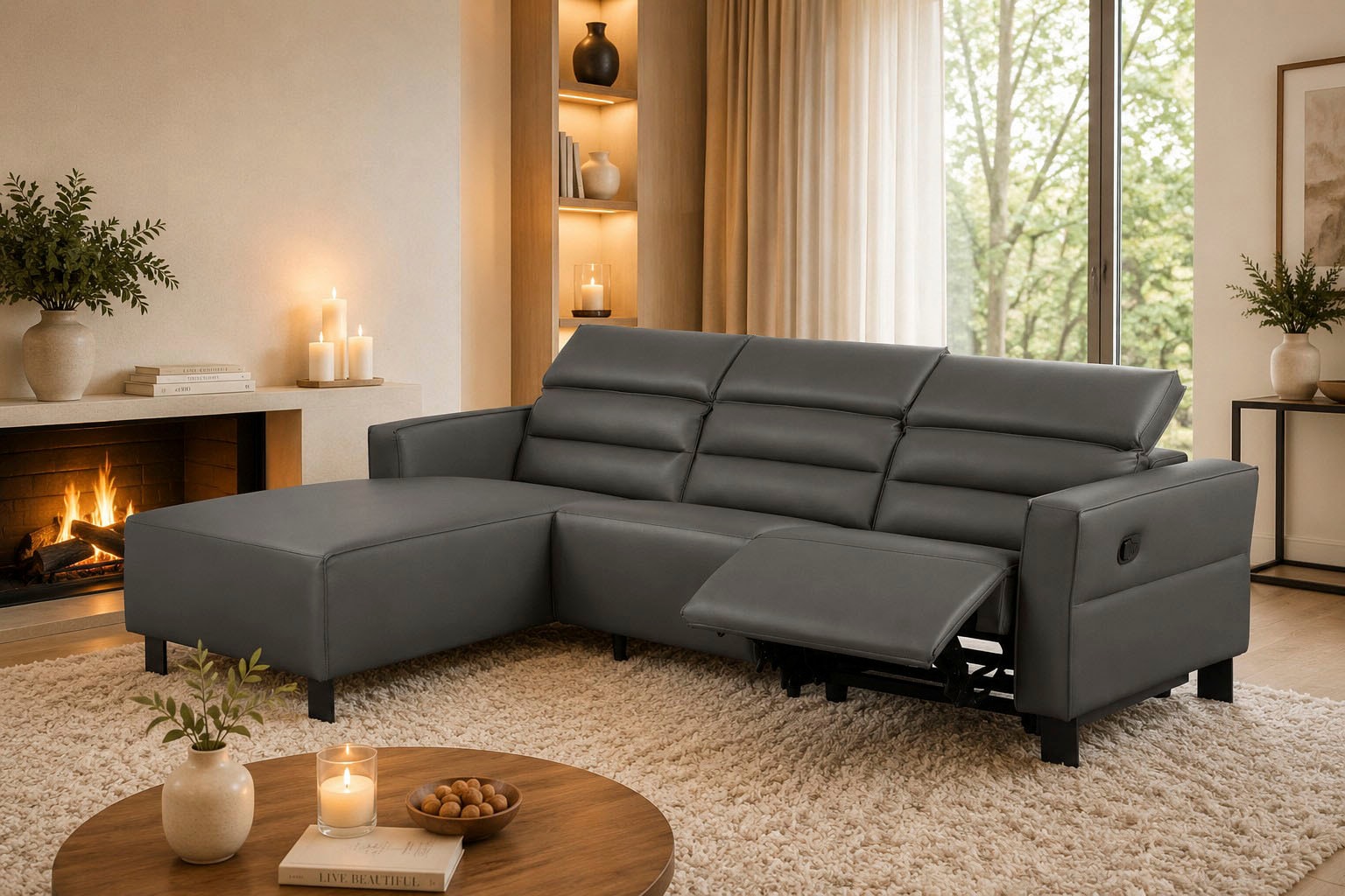OTTO home Sofa "CARPARI Lederoptik,L-Form,224 cm, man./elektr. Relaxfunktion" (USB A/C), sowie Kopfteilverstellung