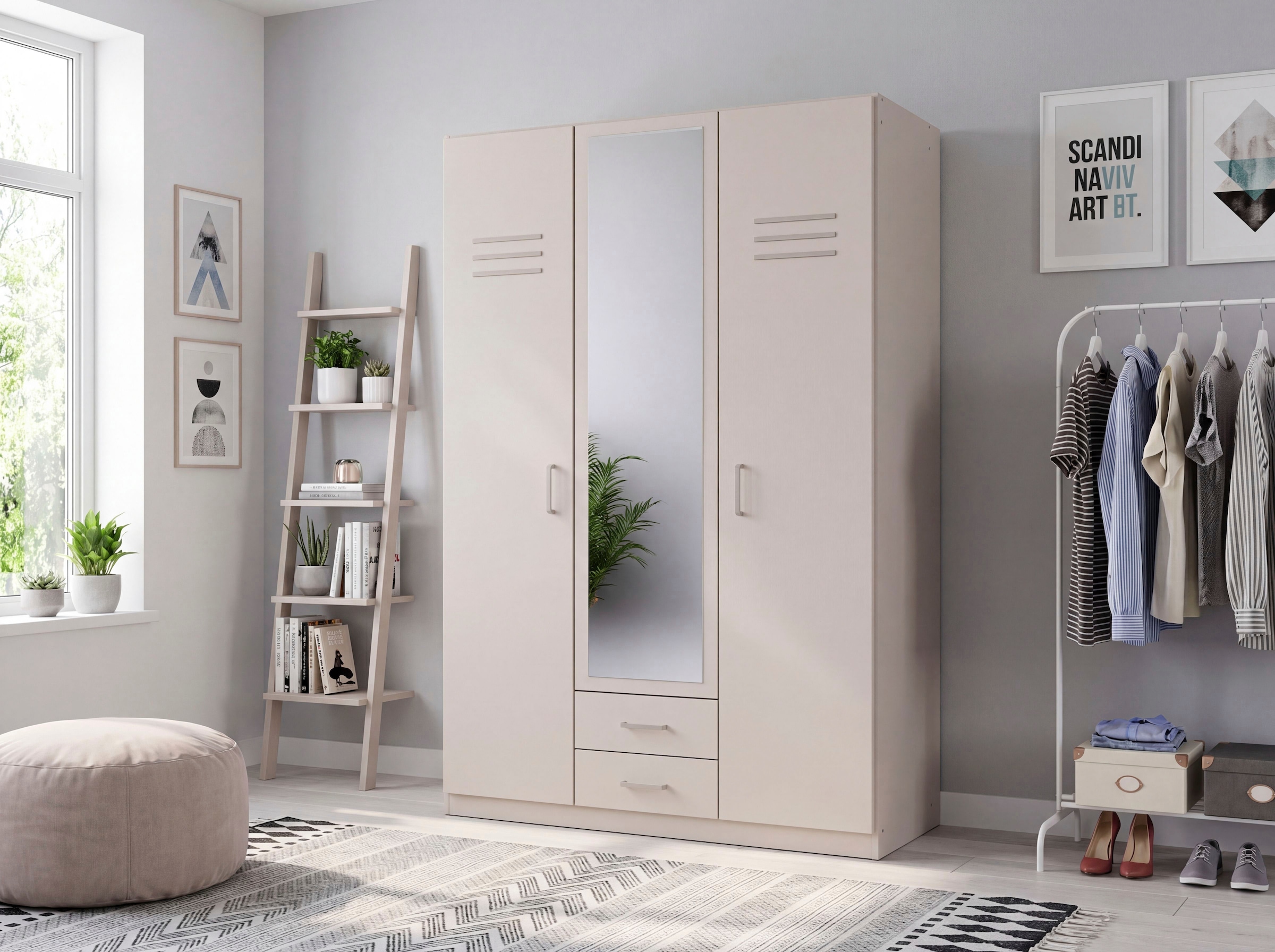 Wimex Drehtürenschrank »Coventry in den Breiten: 135 & 180cm erhältlich, Farbe: Kaschmir« Kleiderschrank mit Spiegel und zwei Schubladen