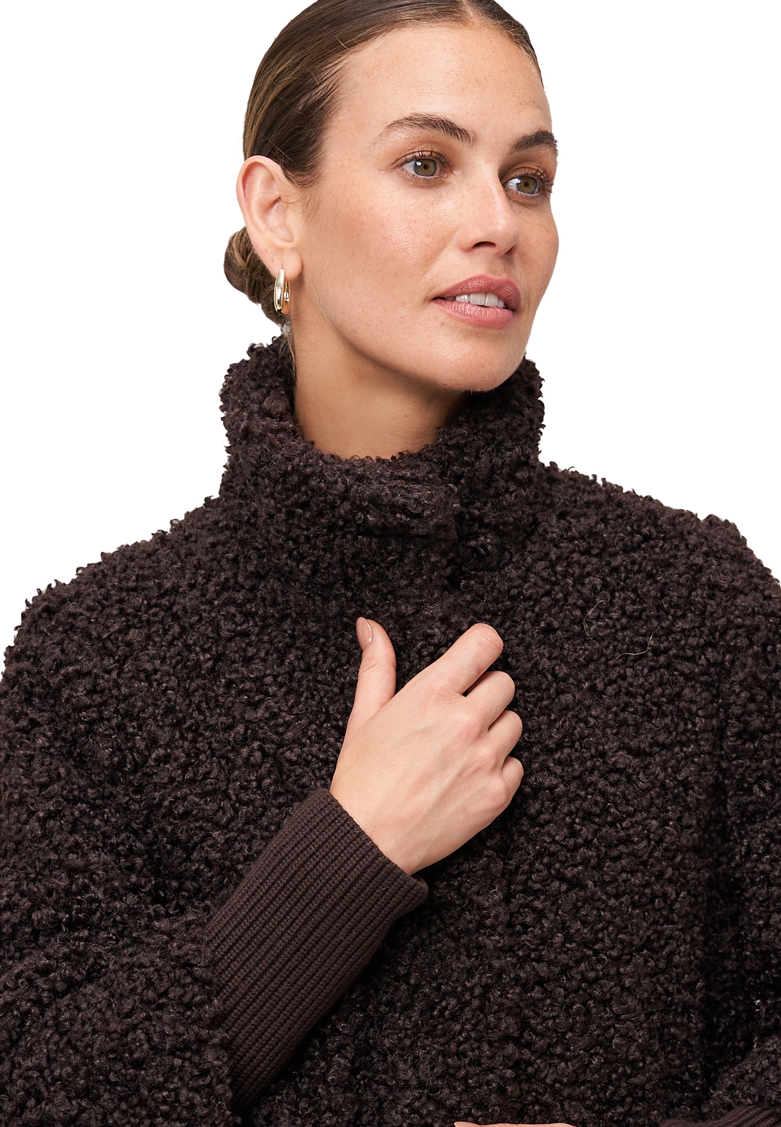 Zero Fellimitatmantel »zero Damen Teddymantel mit Stehkragen«