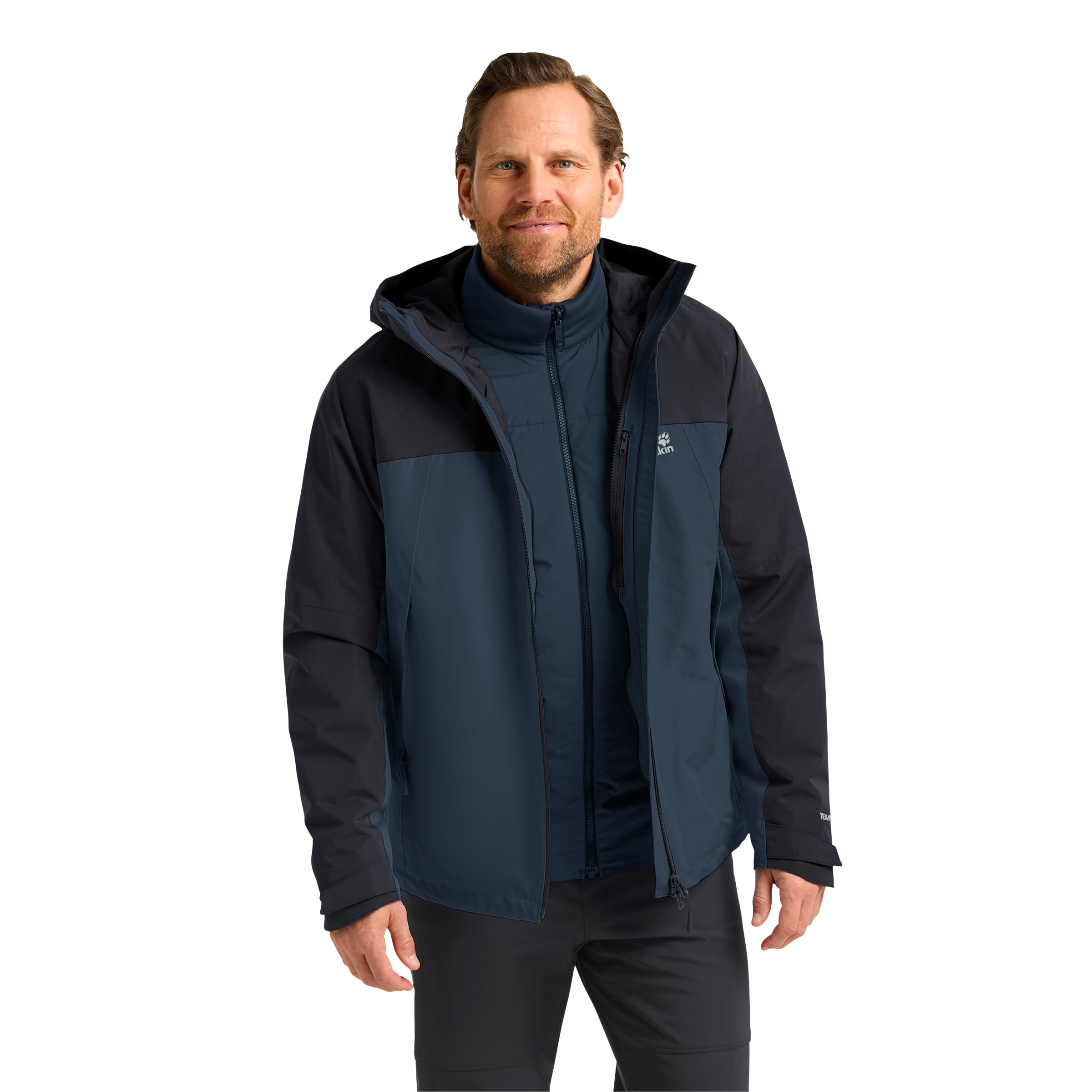 Jack Wolfskin 3-in-1-Funktionsjacke mit Kapuze mit Kapuze mit regulierbarem Elastikband, wasserdicht, winddicht