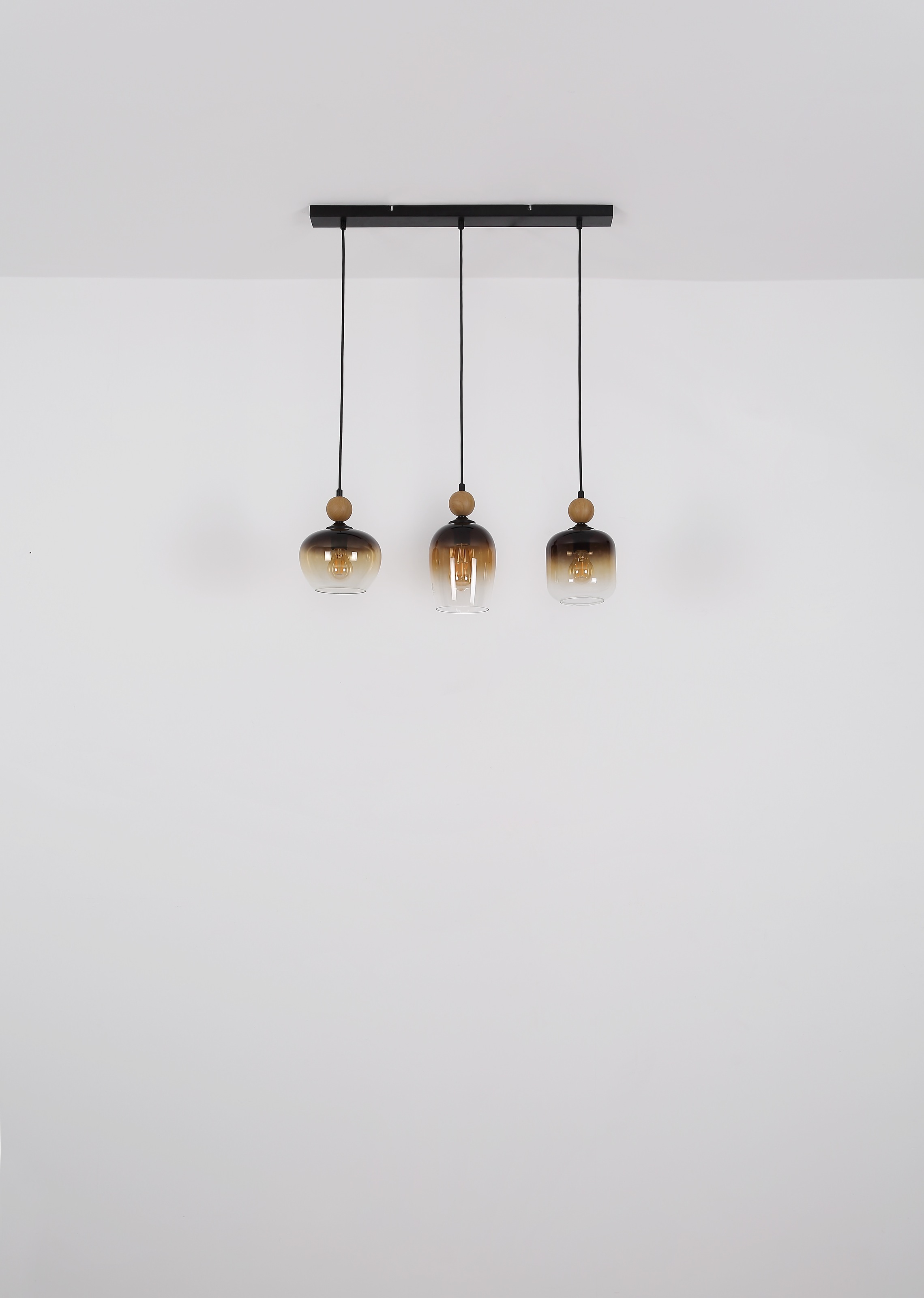 GLOBO LIGHTING Hängeleuchte »COMMY« E27 1 Stk. Hängelampe schwarz holzoptik Glas rauchfarben amber klar verlaufend