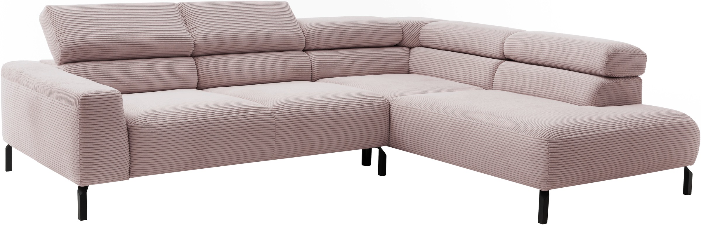 Places of Style Ecksofa »Antonelli, L-Form, inkl. Kopfteilverstellung, Breite 276 cm«, mit elektrischer Sitztiefenverstellung, in Cord, rosé