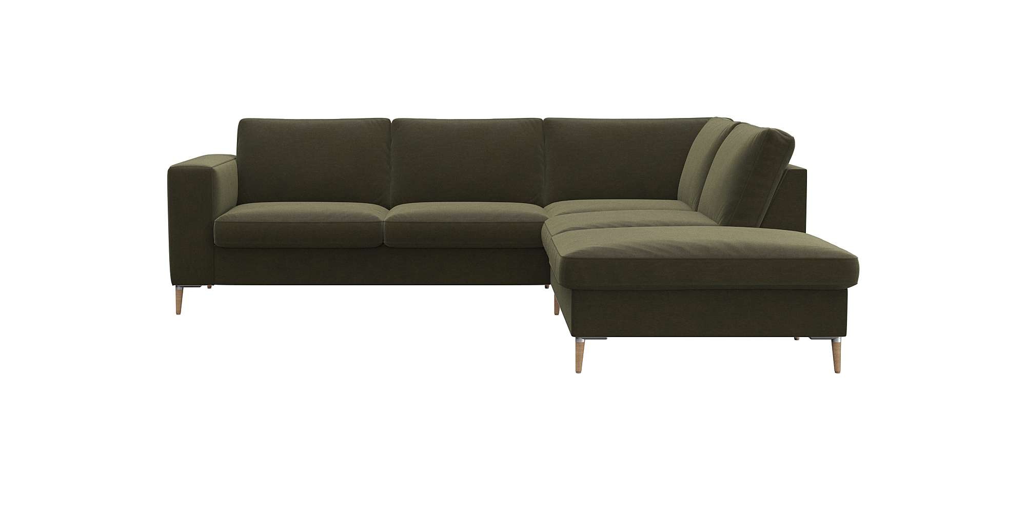 Ecksofa FLEXLUX, B:241cm H:85cm T:225cm, grün, 100% Polyester, Wohnzimmer, Sofas, "Fiore, L-Form", breite Armlehnen, Füße Alu/Eiche, B/T 241/225 cm,