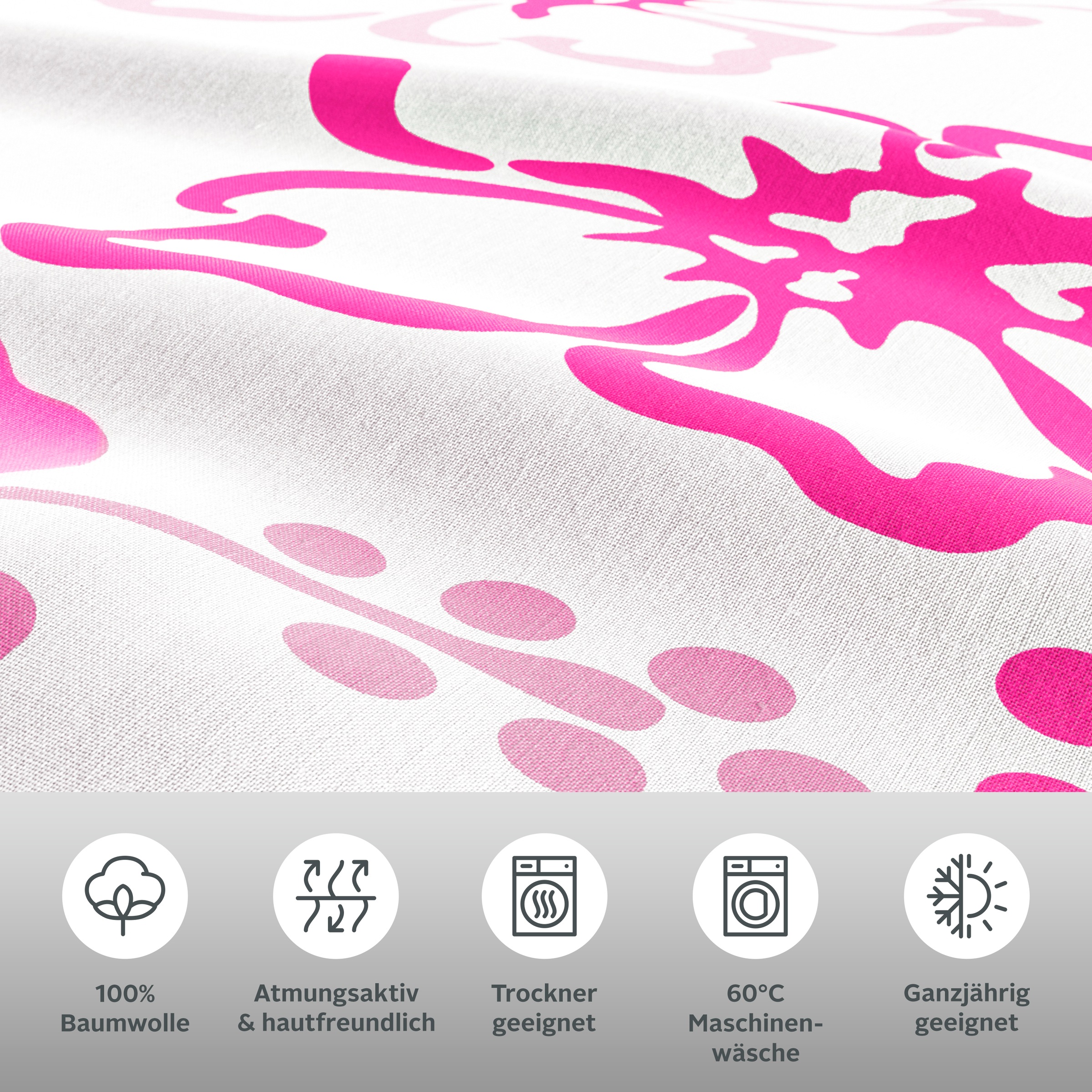 Thumbnail - my home Wendebettwäsche "Litschi" 2 Stk. tlg. ab Größe 135x200 cm, mit Blumen, in 2 Qualitäten erhältlich, Hawaii