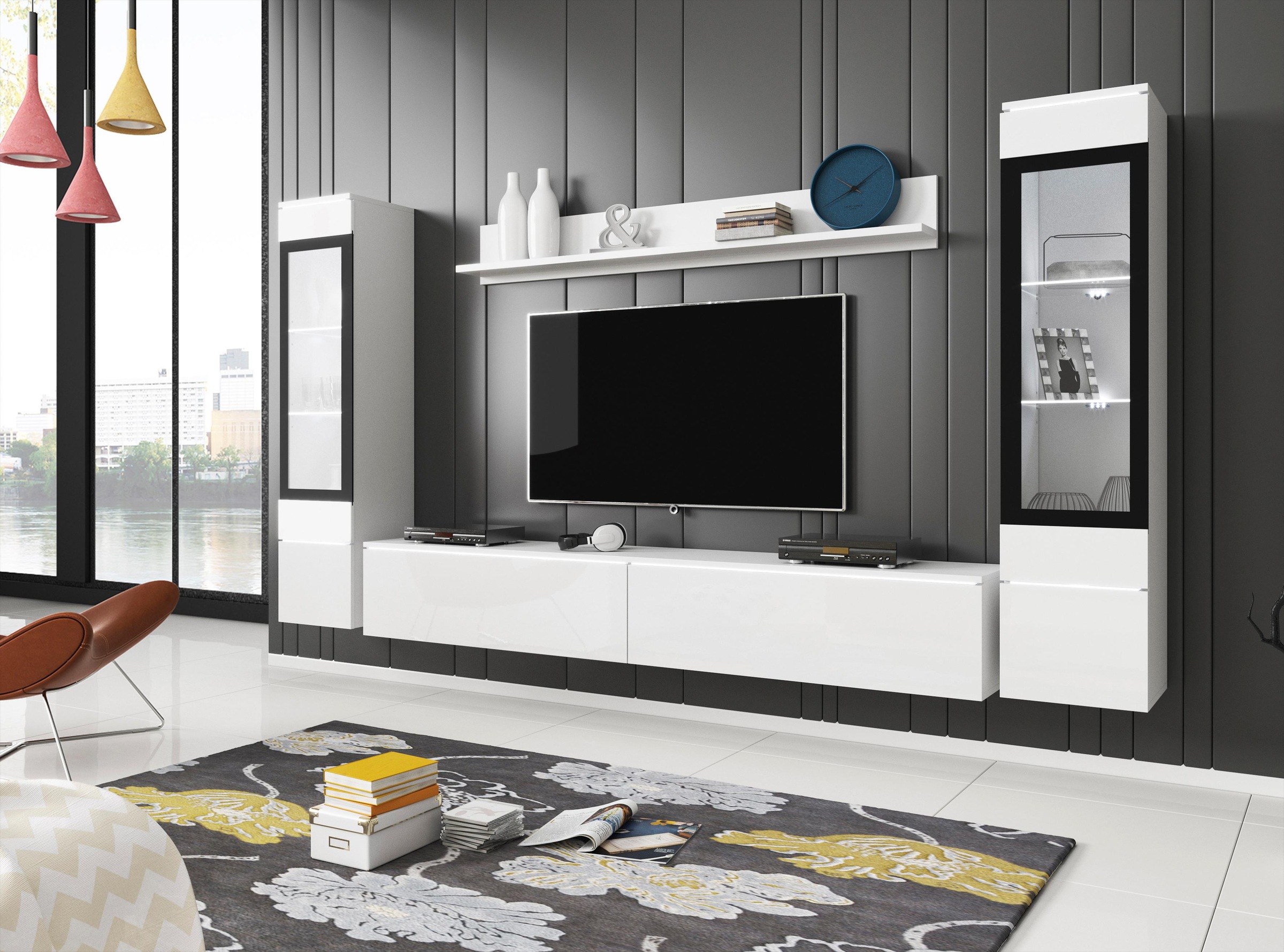INOSIGN Wohnwand »VERA II, Vitrinen Türanschlag wechselbar«, (Komplett-Set, 4 St.), Mediawand 260 cm, Vitrine mit Verglasung, stehend und hängend