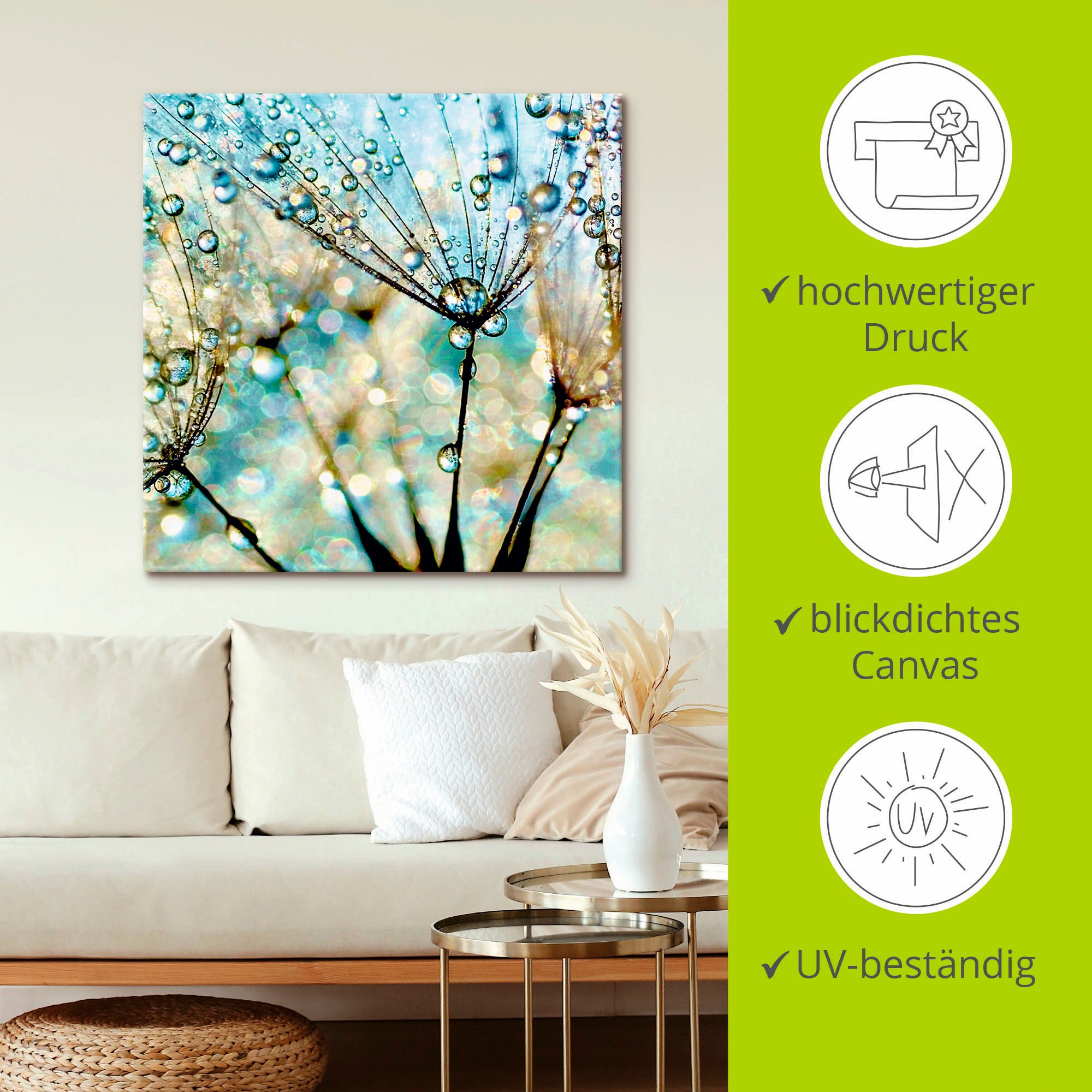 Artland Wandbild »Pusteblume Blaue Diamanten«, Blumen, (1 St.), als Alubild, Outdoorbild, Leinwandbild, Poster, Wandaufkleber