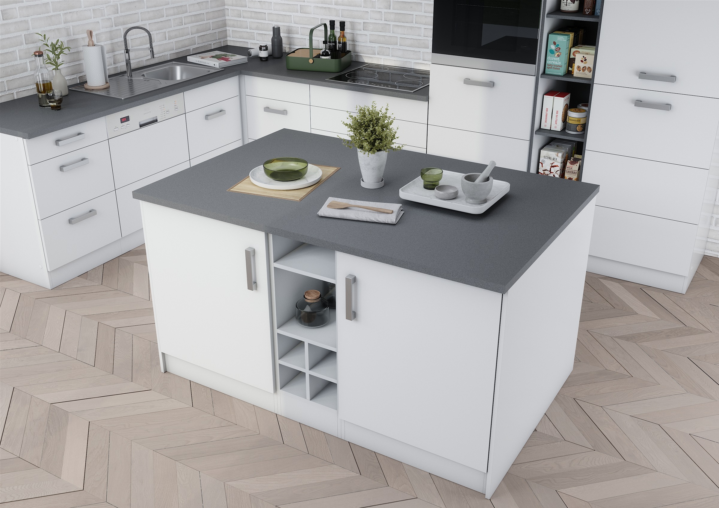 KOCHSTATION Kücheninsel »KS-Toronto«, Breite 153 cm, MDF-Fronten, Flaschenregal