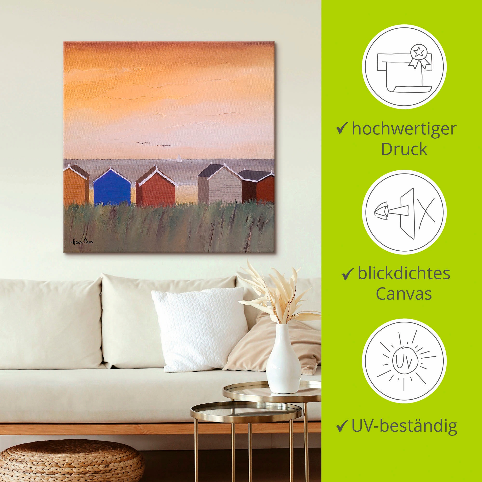 Artland Wandbild »Strandhäuser II«, Strand, (1 St.), als Leinwandbild, Wandaufkleber in verschied. Größen