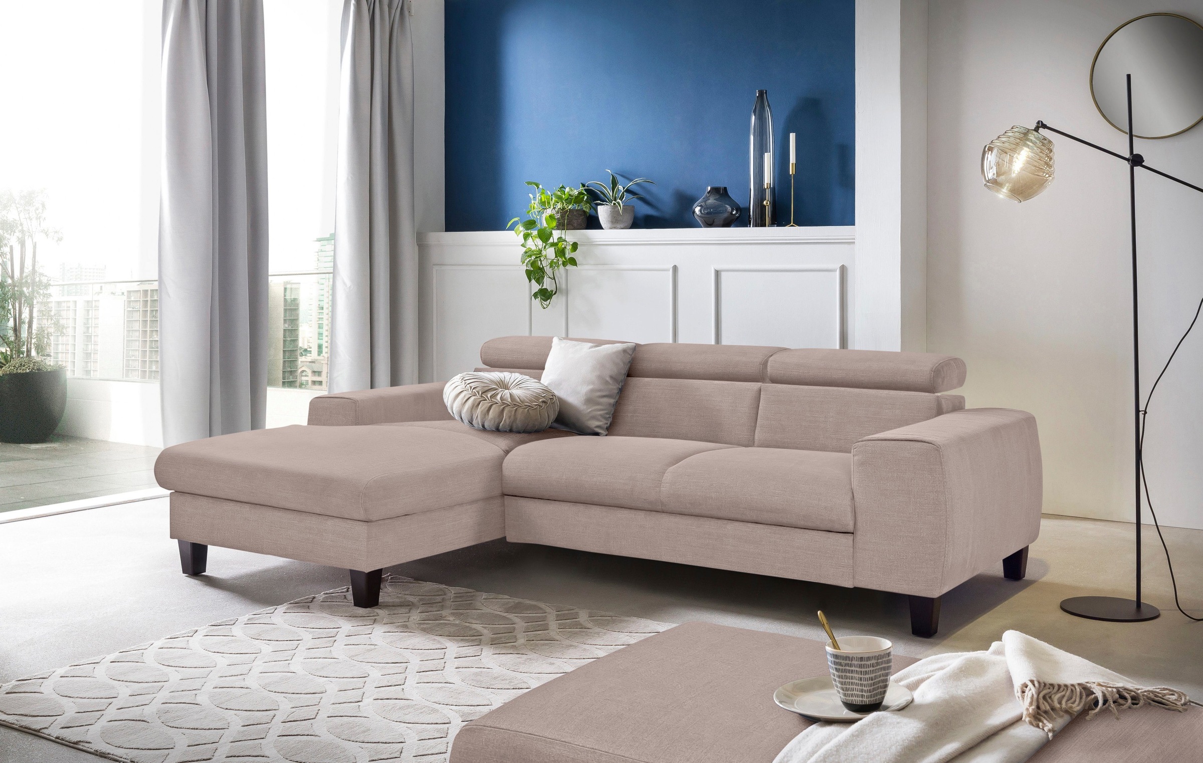COTTA Polstergarnitur »Morven L-Form« Set,  Set bestehend aus: Ecksofa mit Kopfteilverstellung & Hocker