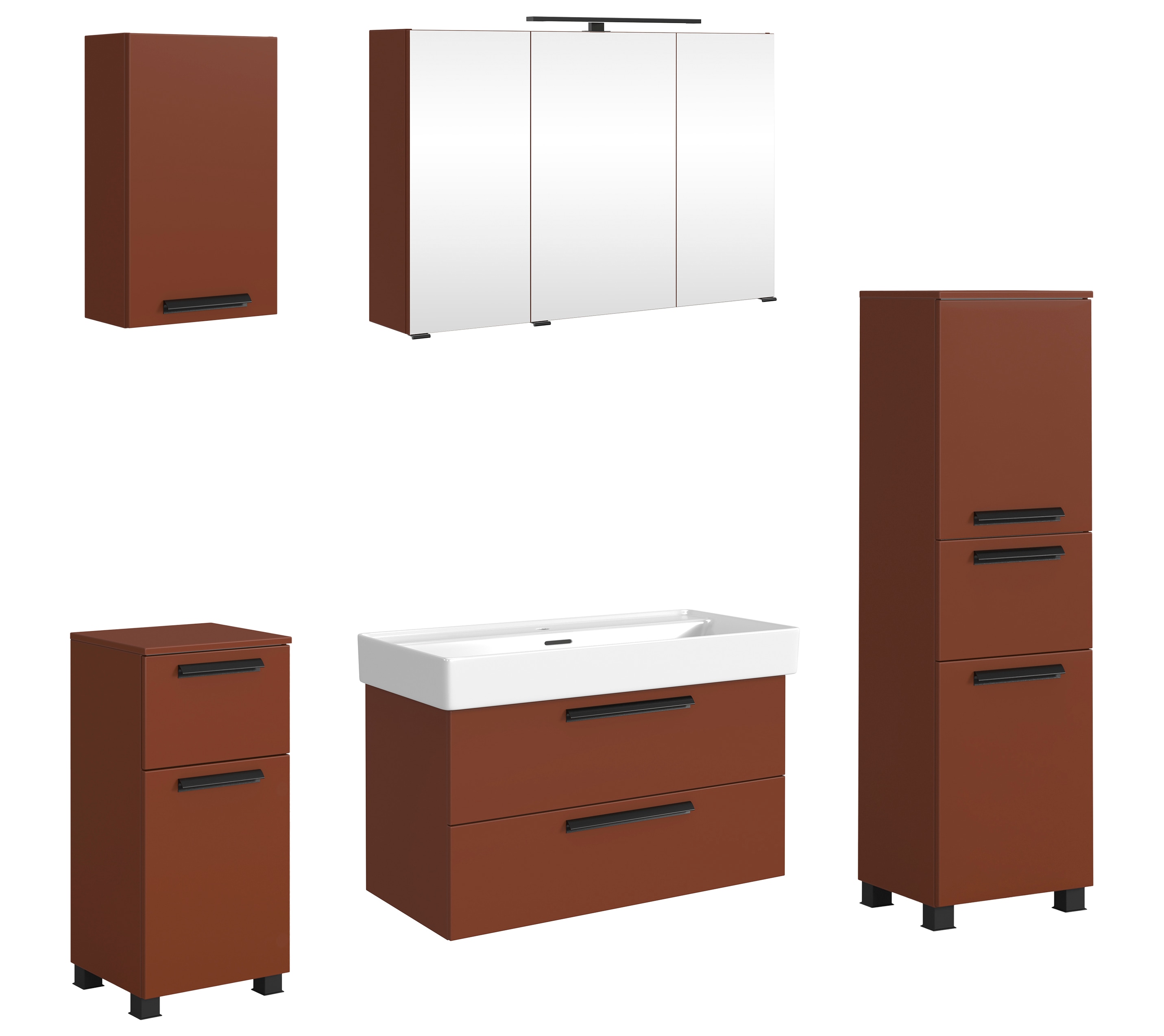 welltime Badmöbel-Set "SALVADA, 5tlg-Set, gedämpfte Scharniere, Softclose, Keramikbecken" Maße (B/T/H): 180/47,5/200 cm