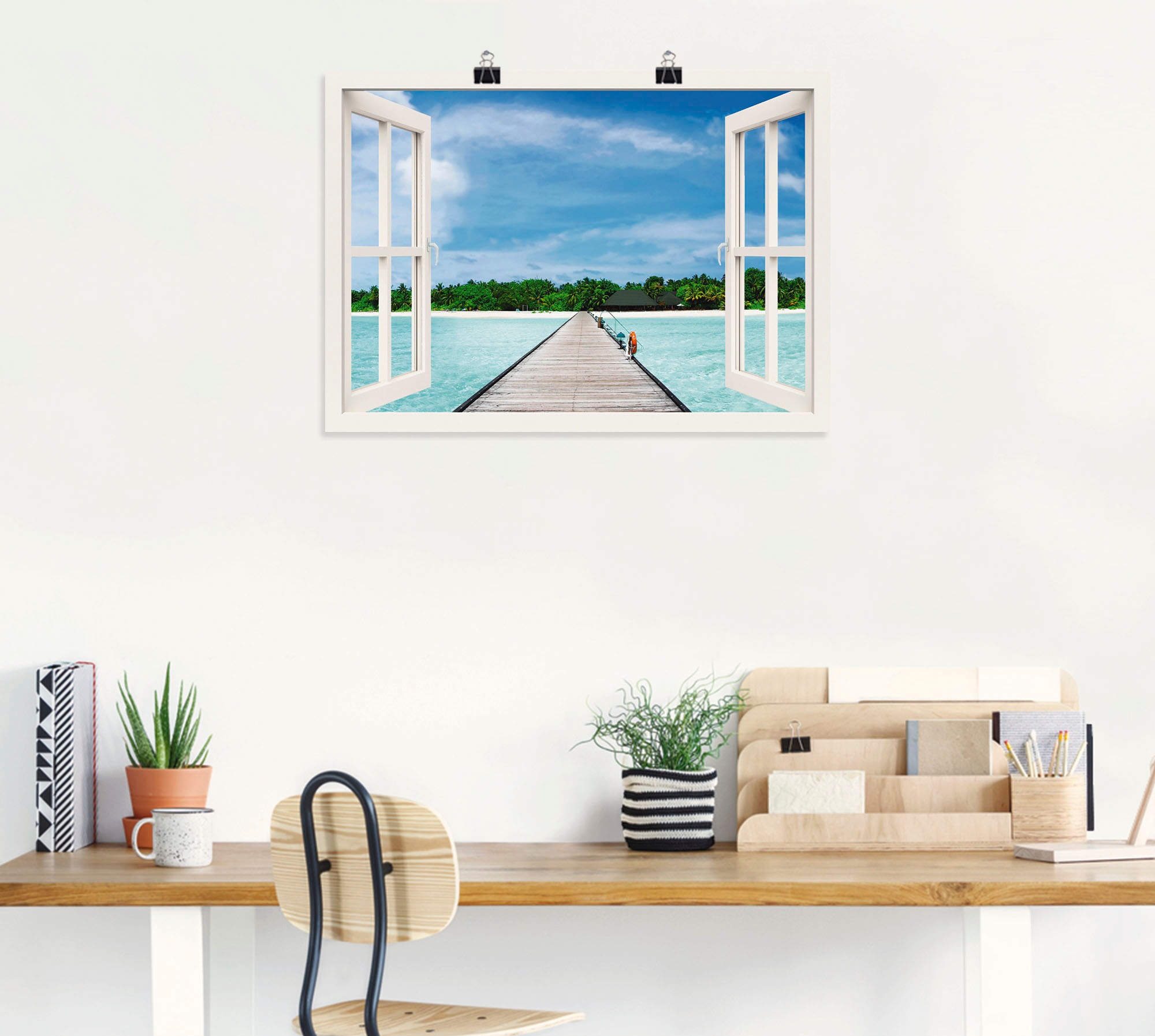 Artland Wandbild »Fensterblick maledivischen Paradies«, Fensterblick, (1 St.), als Leinwandbild, Poster, Wandaufkleber in verschied. Größen