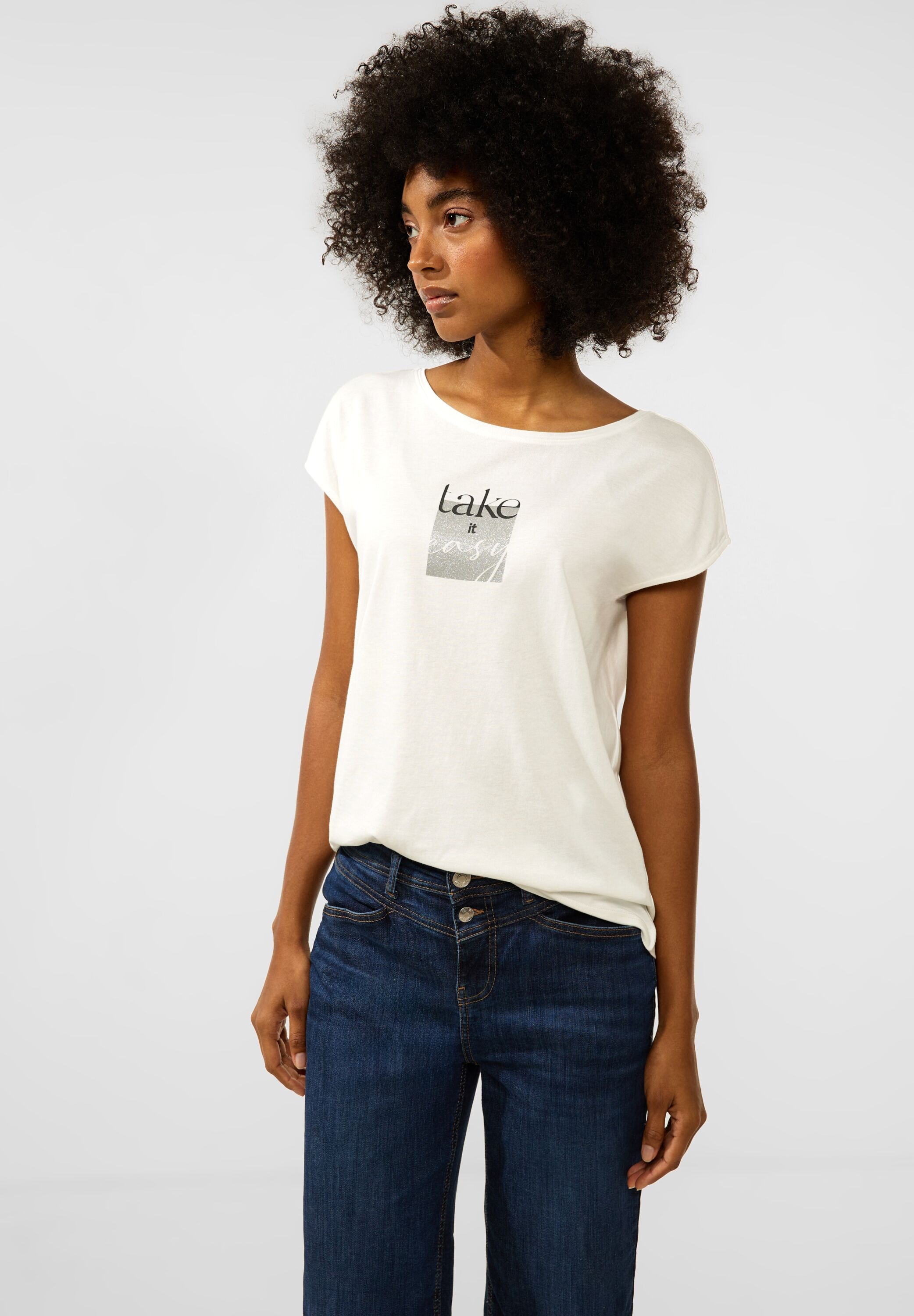 ONE T-Shirt, Glitzer-Wording-Print BAUR bestellen | STREET mit