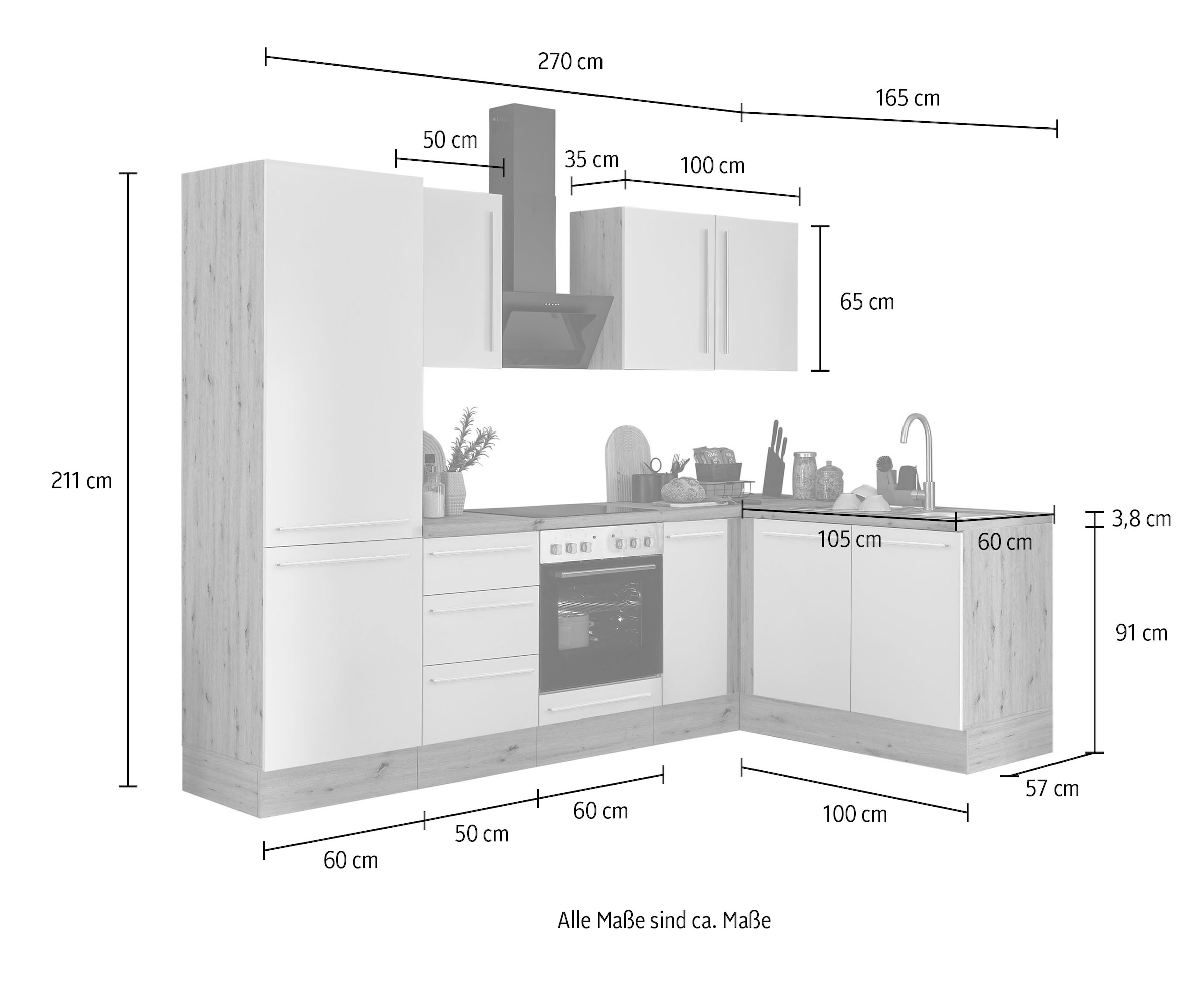 KOCHSTATION Winkelküche »Florida, Stellbreite 270x165 cm«, wahlweise mit E-Geräten, mit Softclose für Türen und Schubkästen