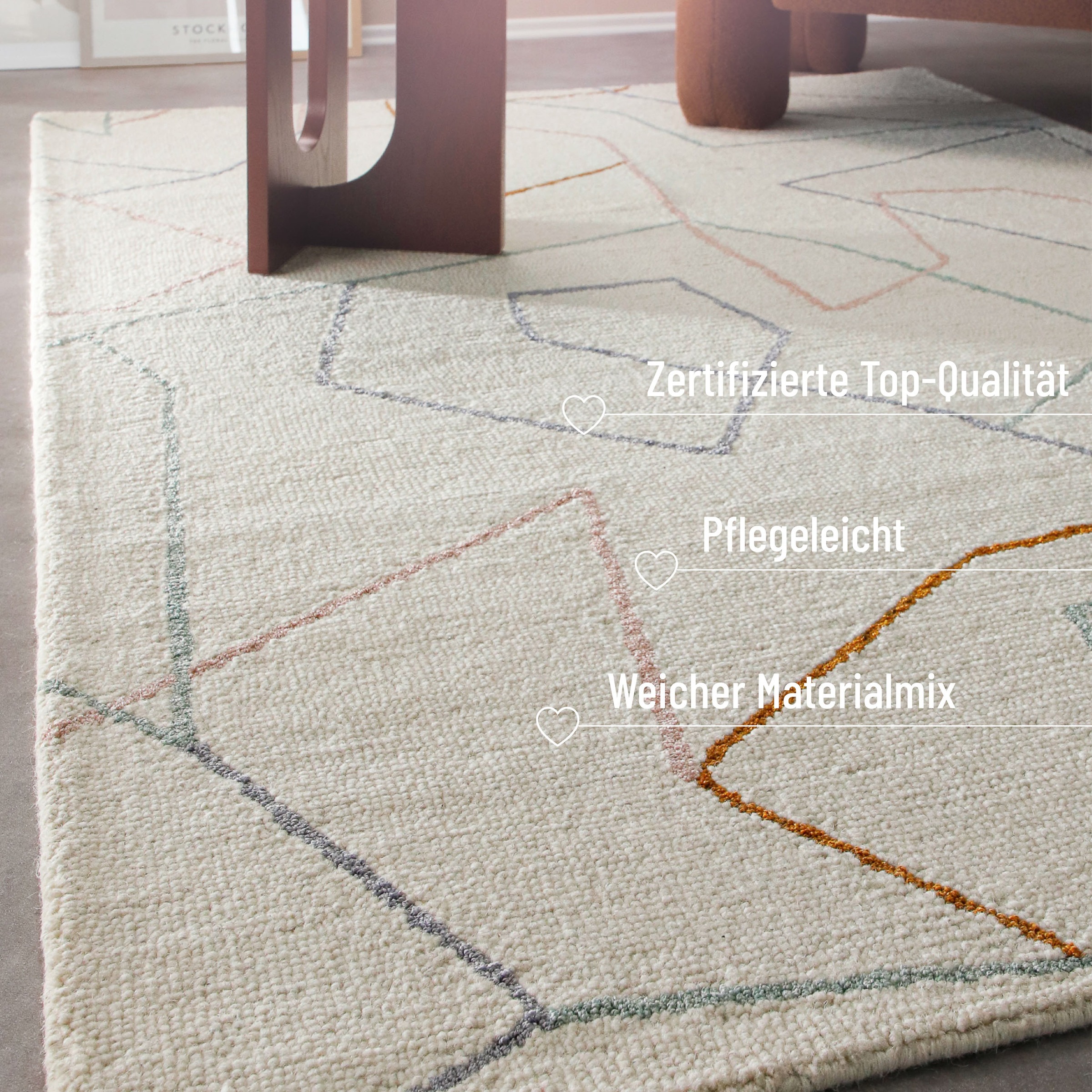 Wecon home Teppich »Nox«, rechteckig, 6 mm Höhe, Wollteppich, abstrakt, hochwertig, handgetuftet, robust, modern
