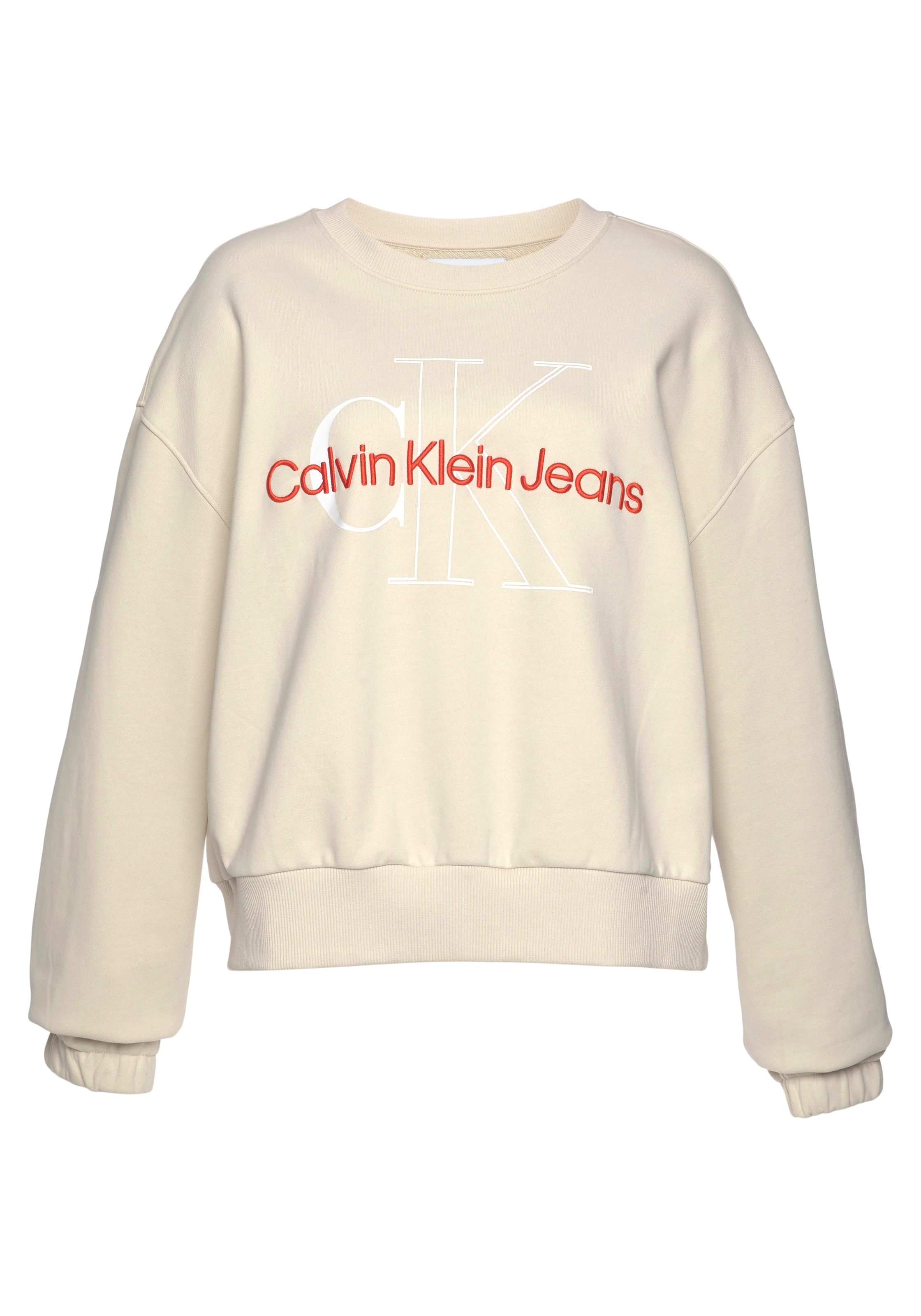 Calvin Klein Jeans Plus Sweatshirt farbigem TWO TONE MONOGRAM bestellen Logoschriftzug CREW Calvin mit & Logo-Monogramm | Klein BAUR für tonalem »PLUS NECK«