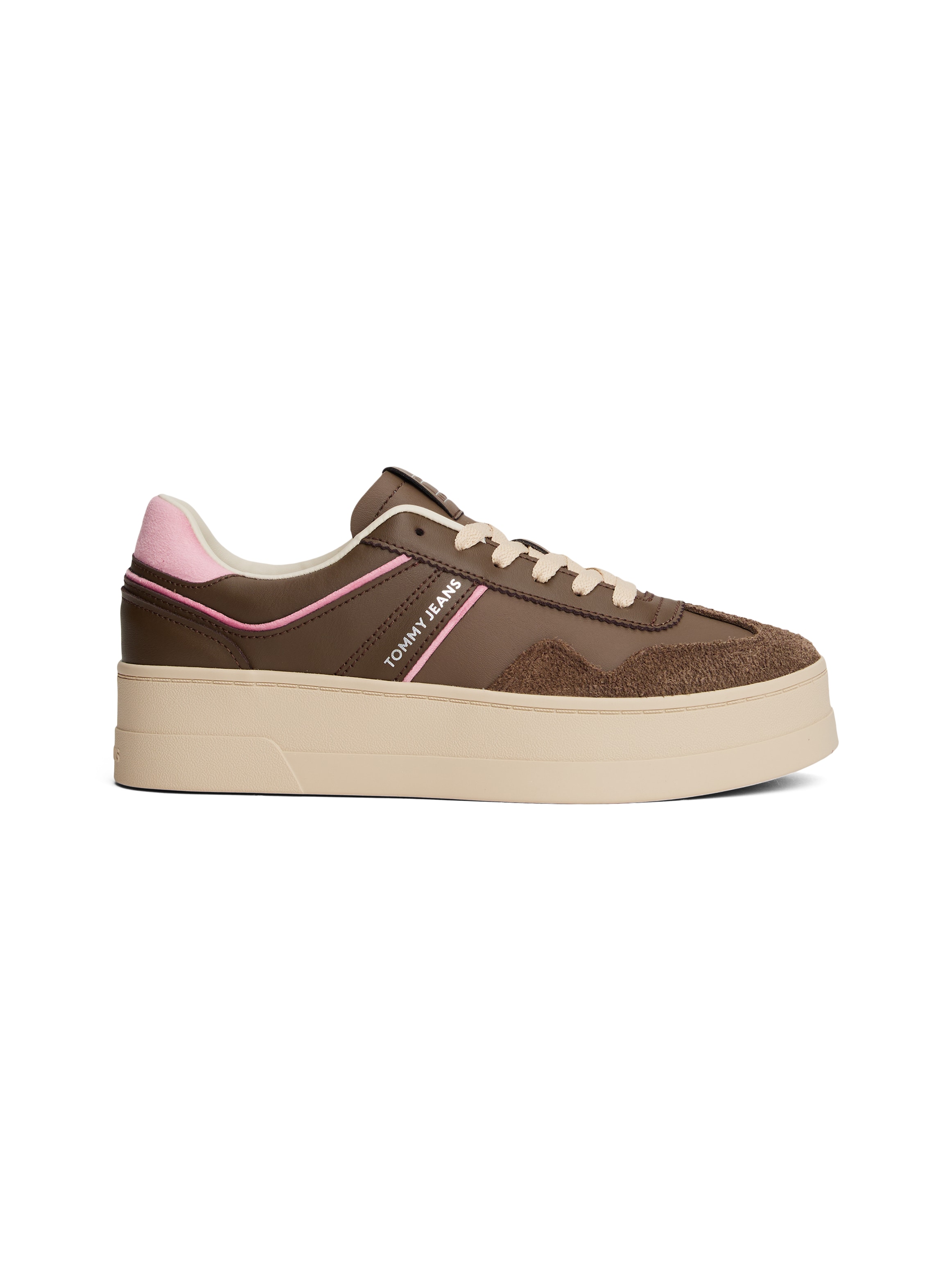 Tommy Jeans Plateausneaker »THE GREENWICH FLATFORM«, Freizeitschuh, Halbschuh, Schnürschuh mit pastellfarbenem Kontast