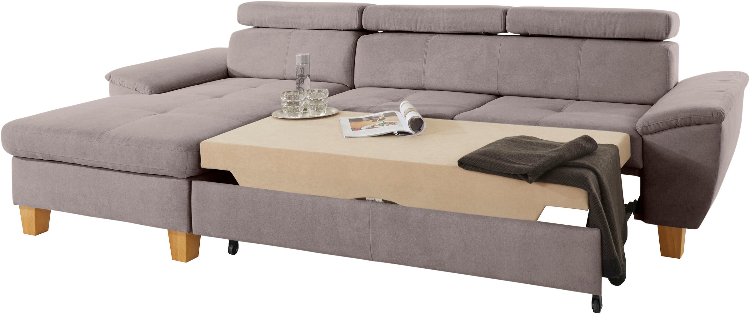 exxpo - sofa fashion Ecksofa »Enya, aufwendige Detailverarbeitung, hoher Sitzkomfort, bequem, L-Form«, inkl. Kopfteilverstellung, wahlweise mit Bettfunktion und Bettkasten