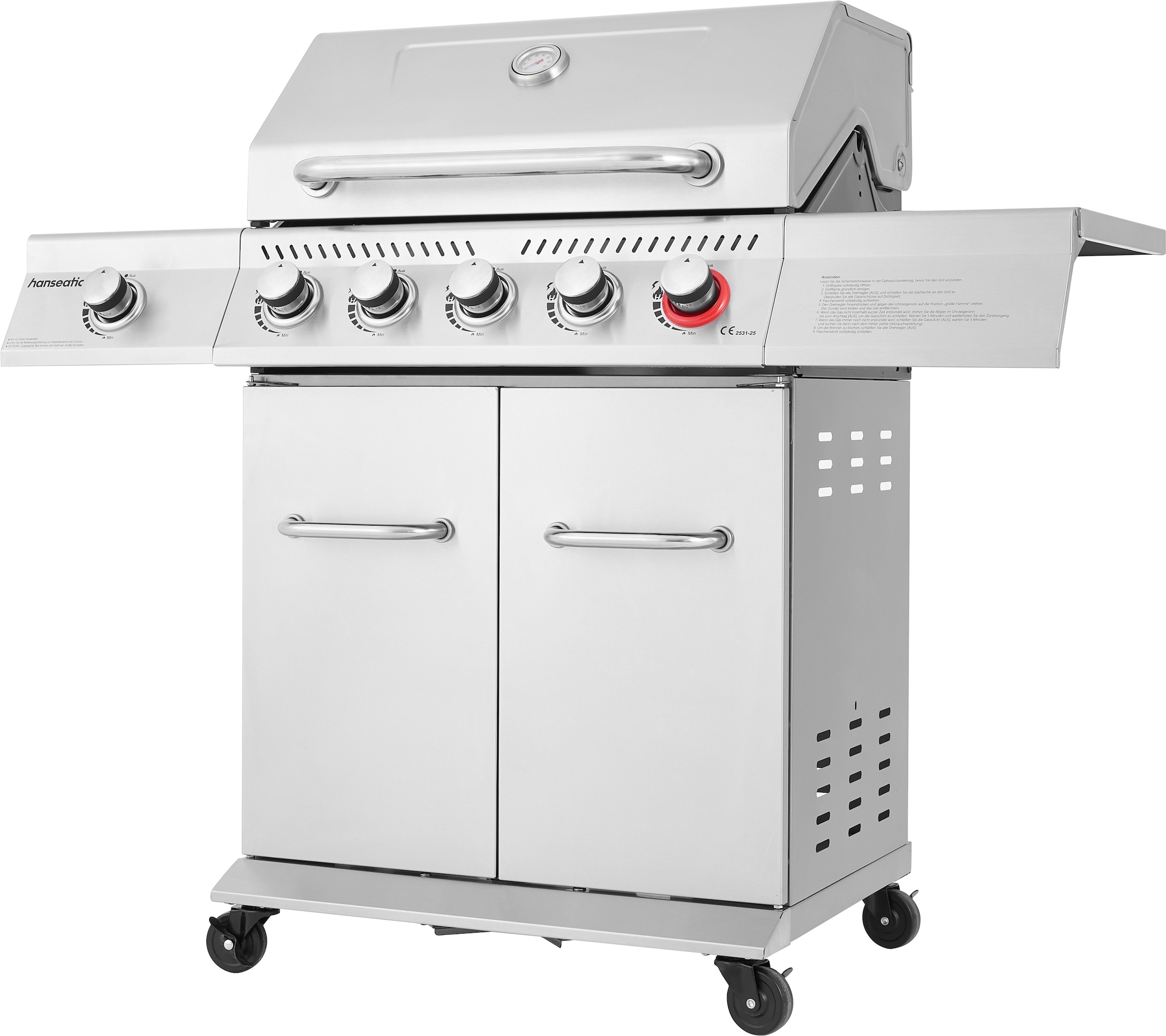 Hanseatic Gasgrill »Richland« BxTxH: 134,7 x 57 x 117 cm, 21,5 kW Gesamt, Edelstahl-Turbobrenner