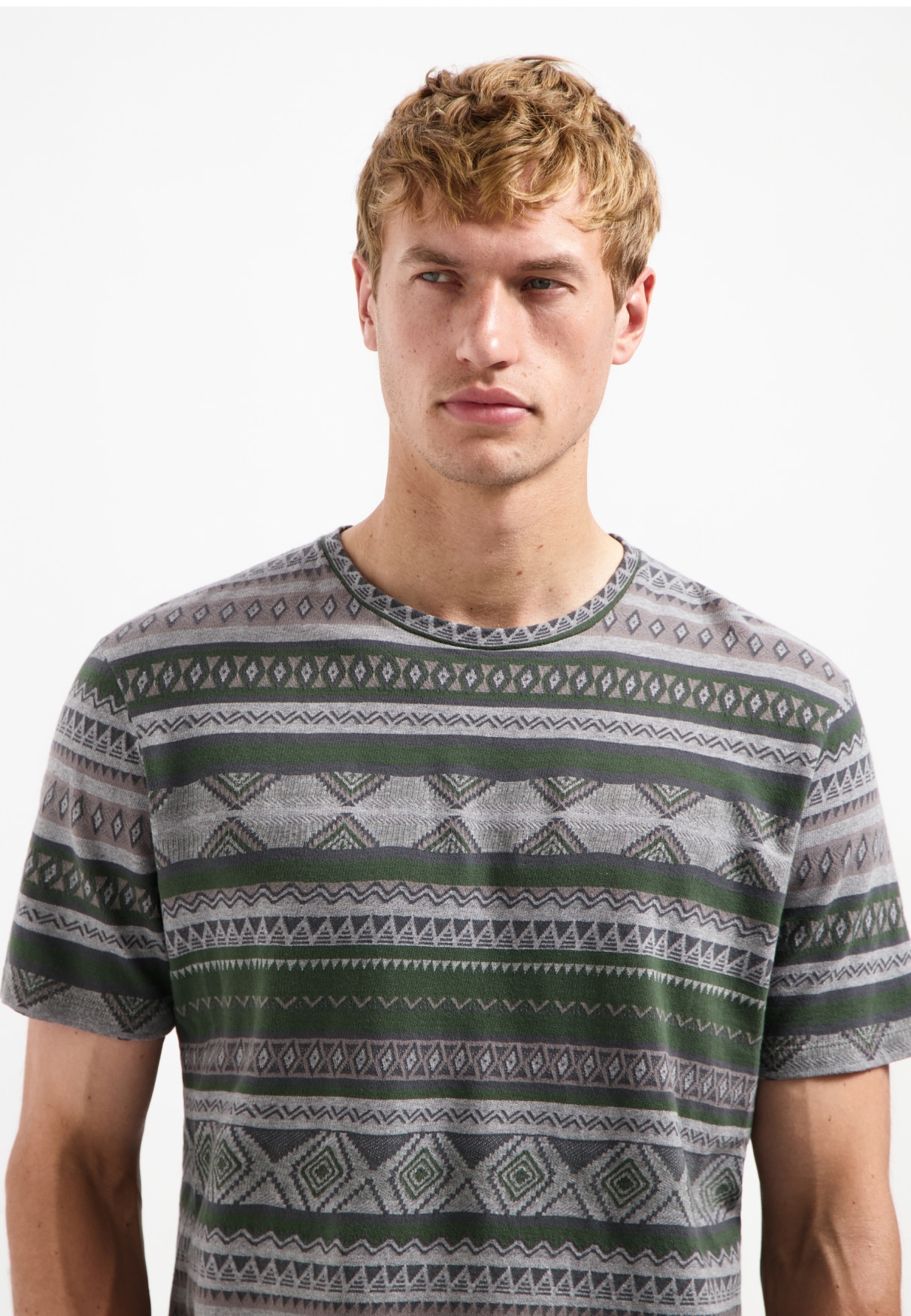 NO EXCESS T-Shirt »No Excess Jacquard-T-Shirt T-Shirt Crewneck Allover Jacquard«