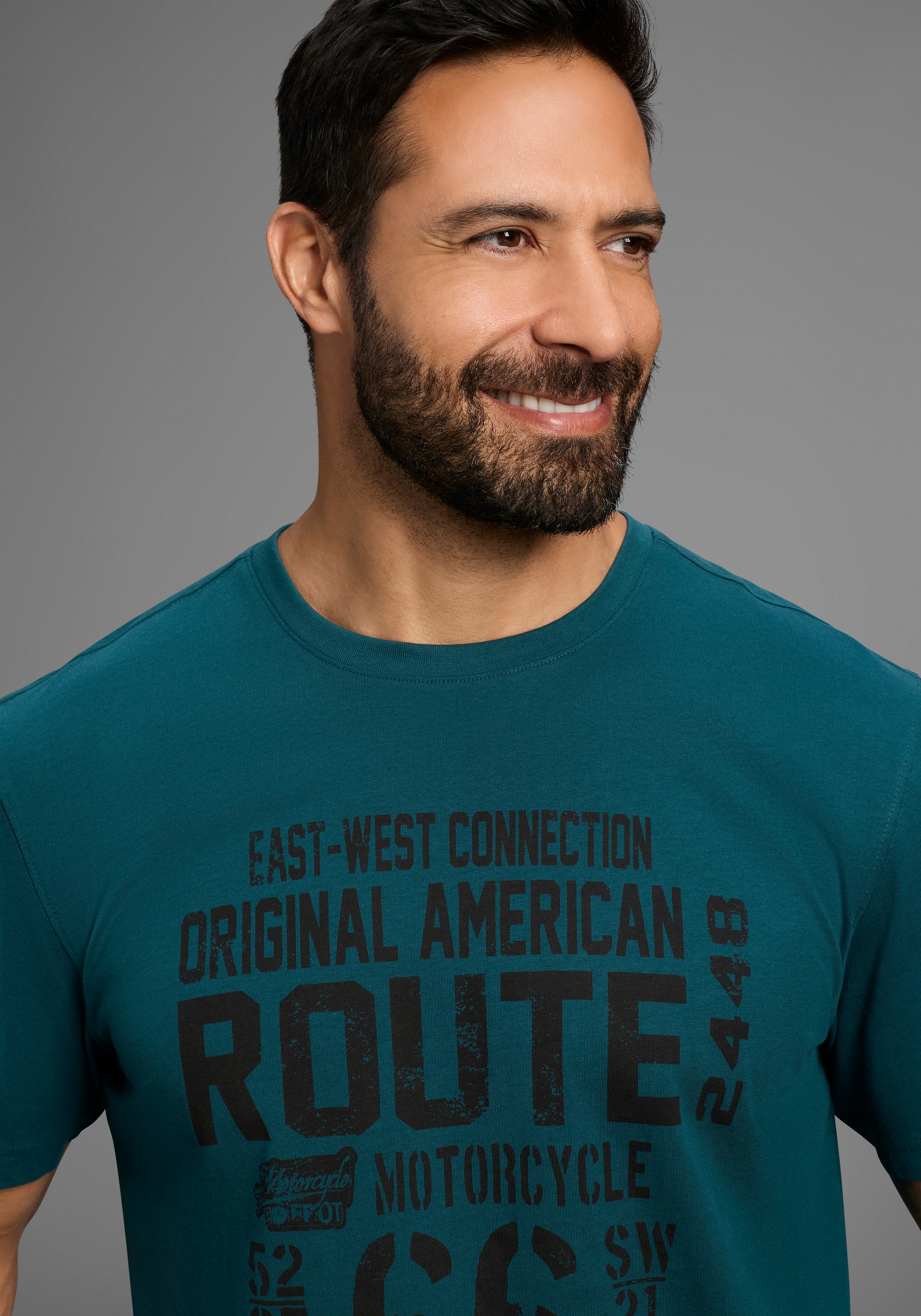 Thumbnail - Mans World Rundhalsshirt kurzärmelig, lässige Passform, bedruckt, Rundhalsausschnitt