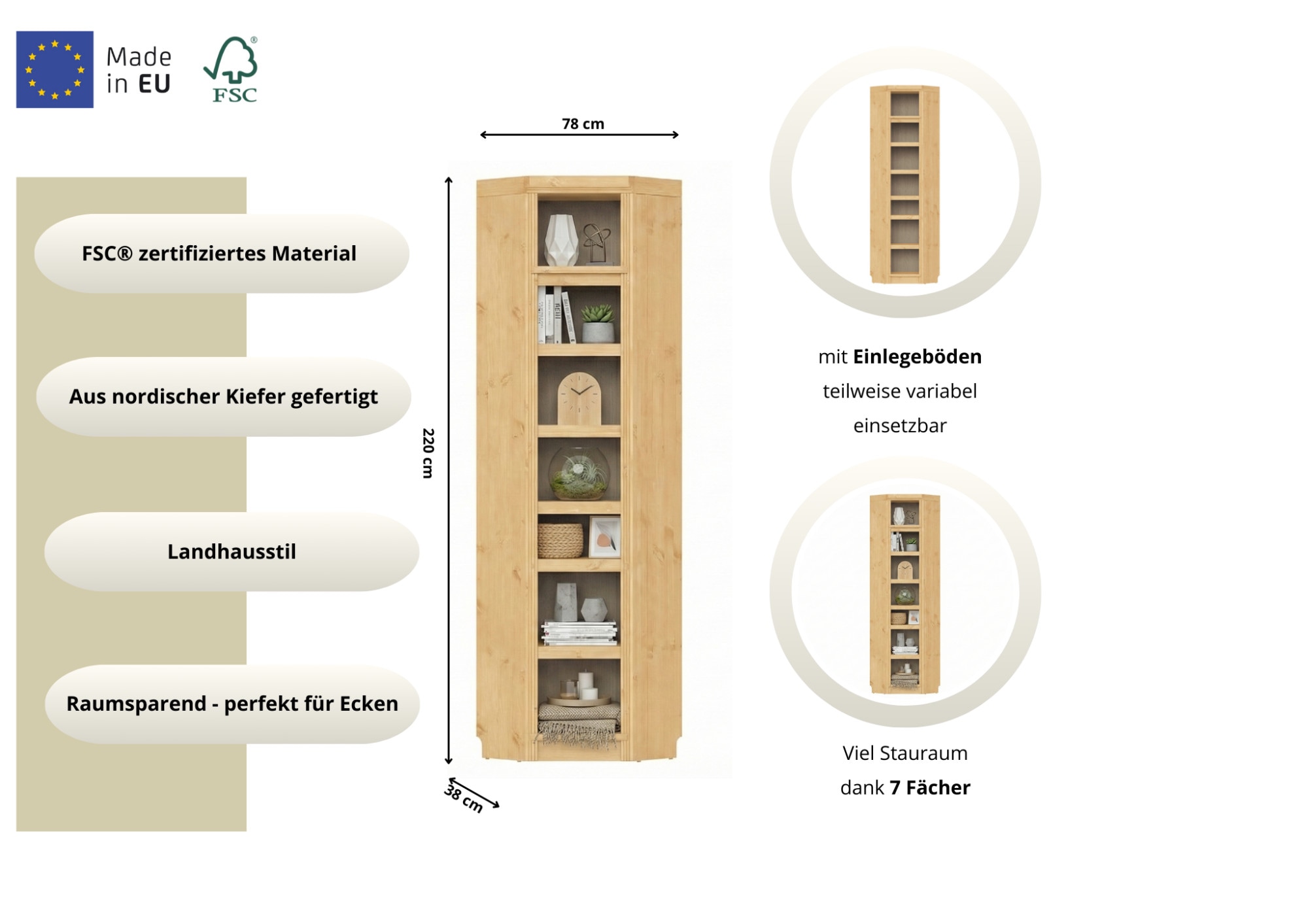 OTTO home Eckregal »Soeren« aus massiver Kiefer, mit viel Stauraum, FSC®-zertifiziert