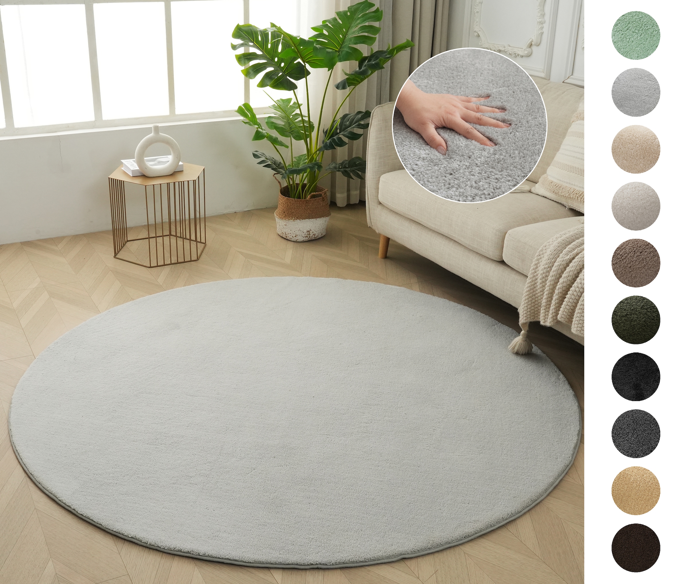OTTO home "Cali" rund 16 mm Höhe Uni-Farben, kuschelig, & weich, waschbar, Wohnzimmer, Schlafzimmer
