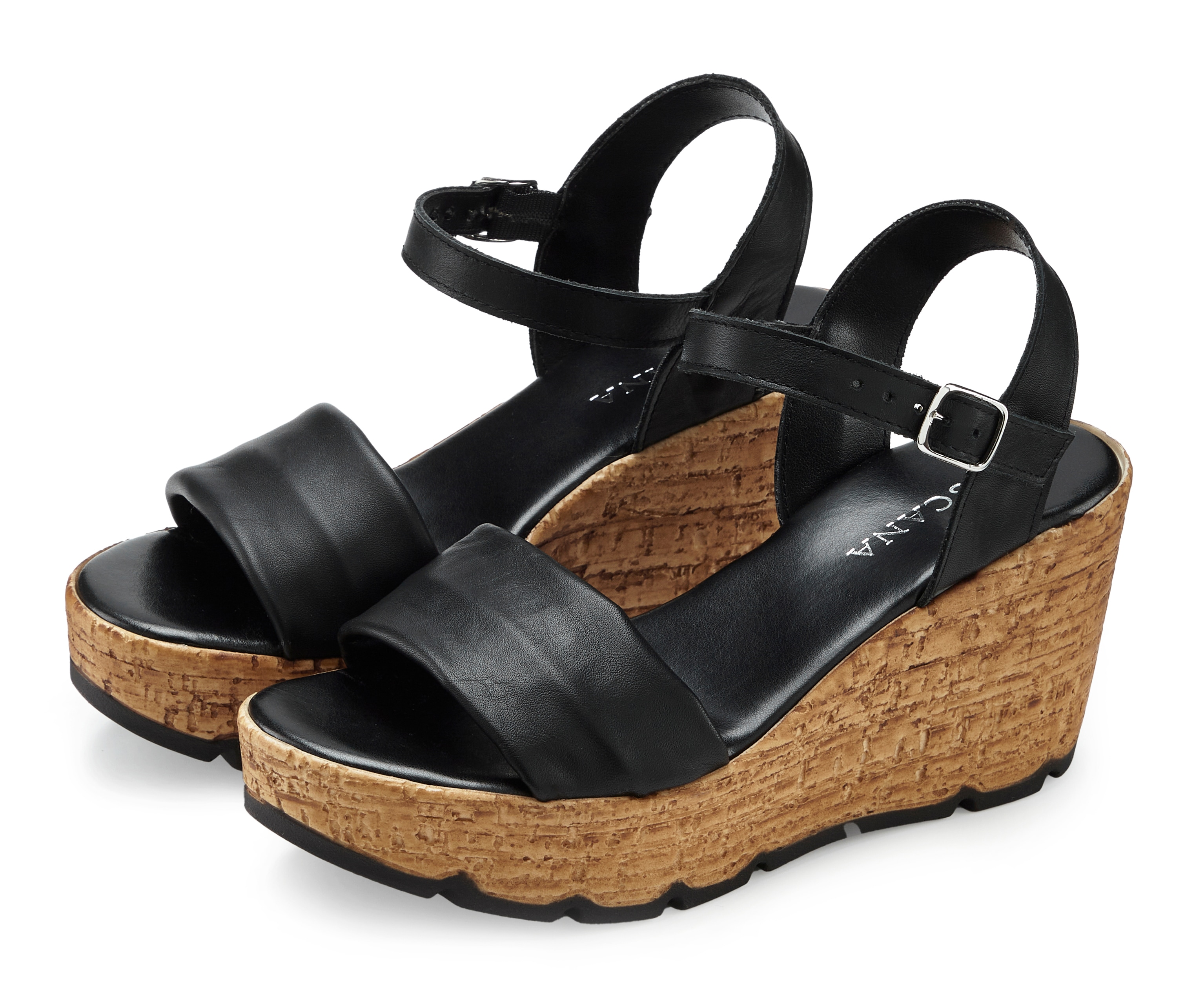 LASCANA Sandalette "Sommerschuh, offener Schuh, Sandale, Keilsandalette," NEU aus Leder mit Keilabsatz in Kork-Optik