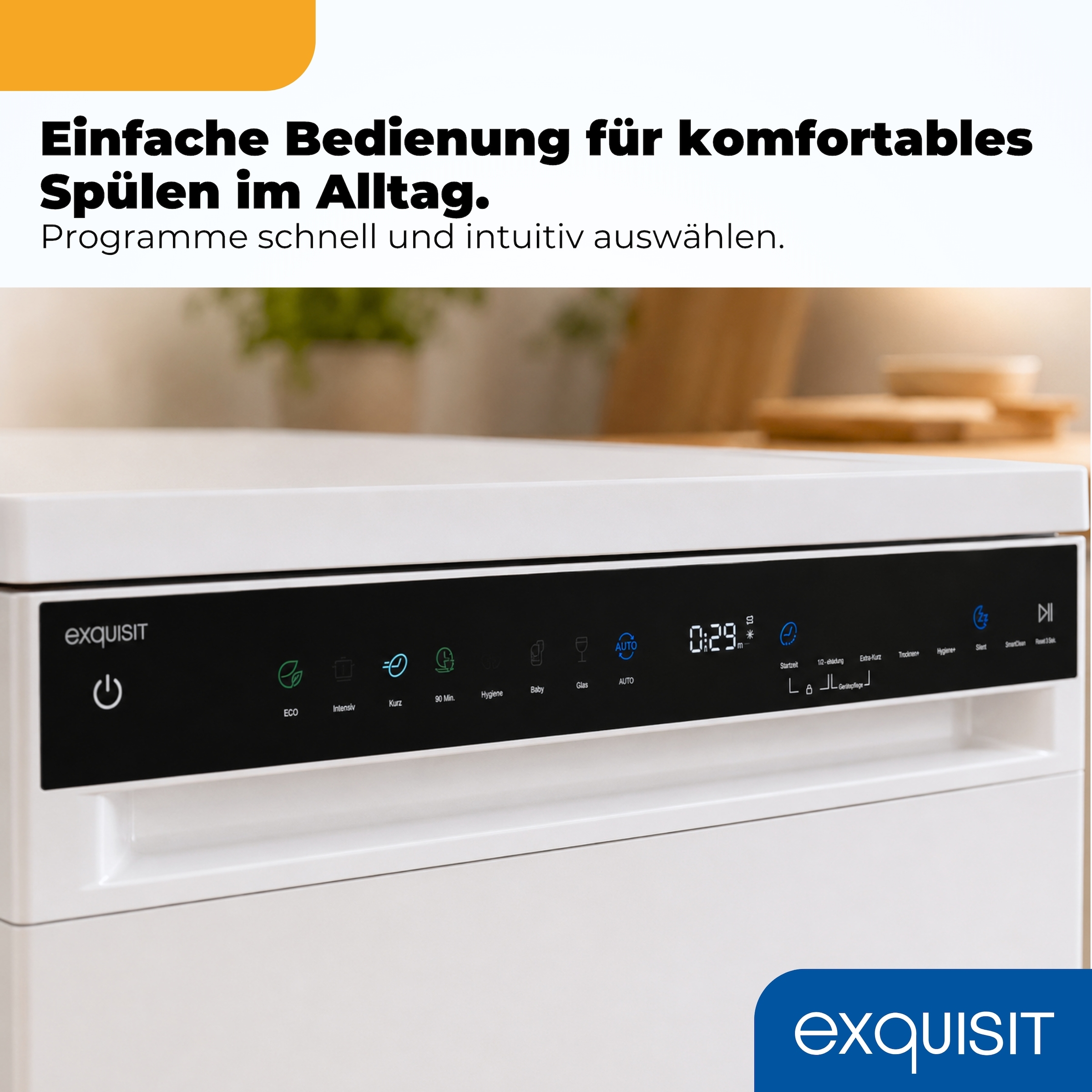exquisit Standgeschirrspüler 9316 »GSP9316-450C weiss« 10,9 l 16 tlg. Maßgedecke 16 Maßgedecke, 8 Programme, Besteckschublade, Auto Door Open, AquaStop