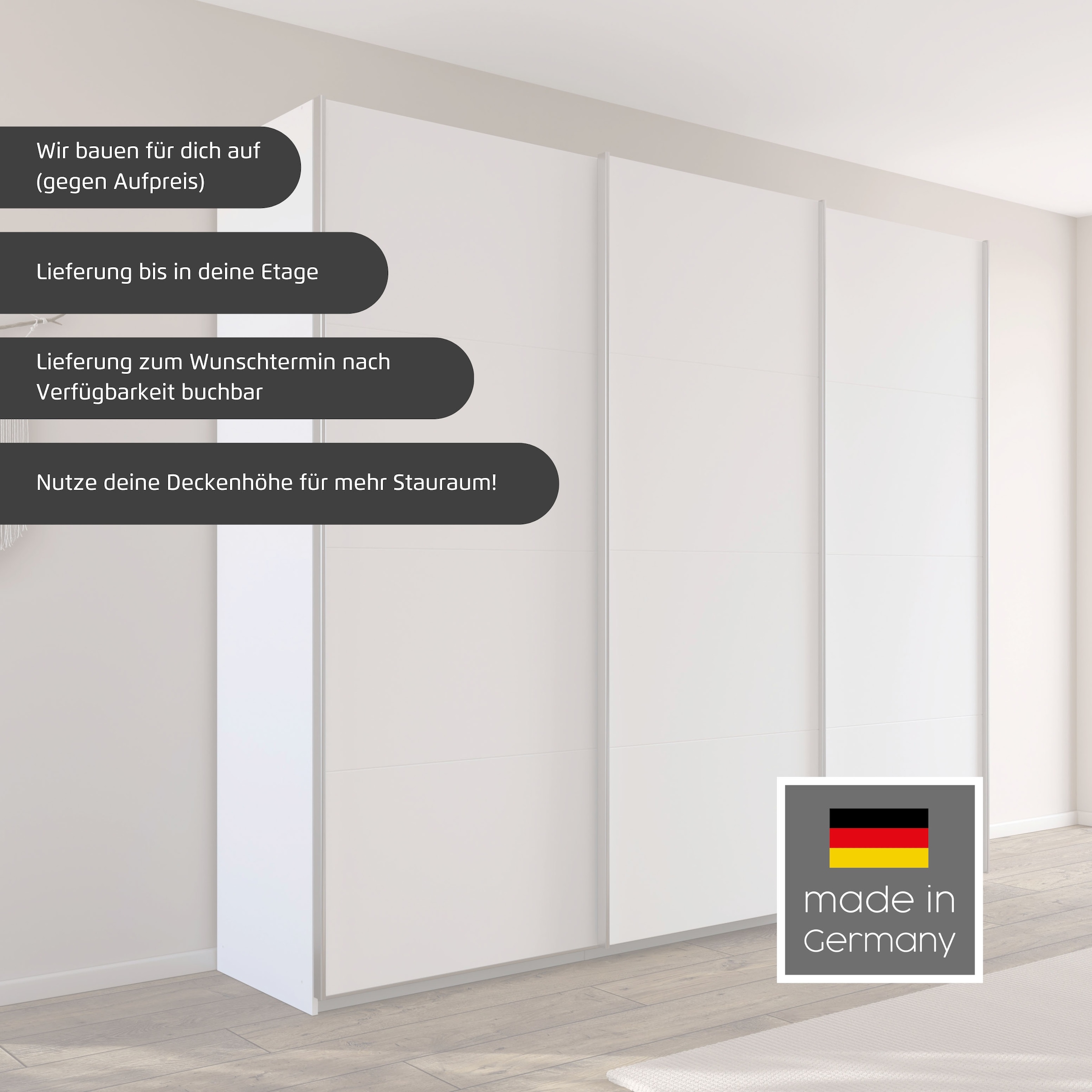 rauch Schwebetürenschrank »Kleiderschrank Schrank Garderobe AGORDO mit Dekor- oder Hochglanzfront«, (in zwei Griff-Farben), durchdachte Innenausstattung, in 4 Breiten und 2 Höhen MADE IN GERMANY