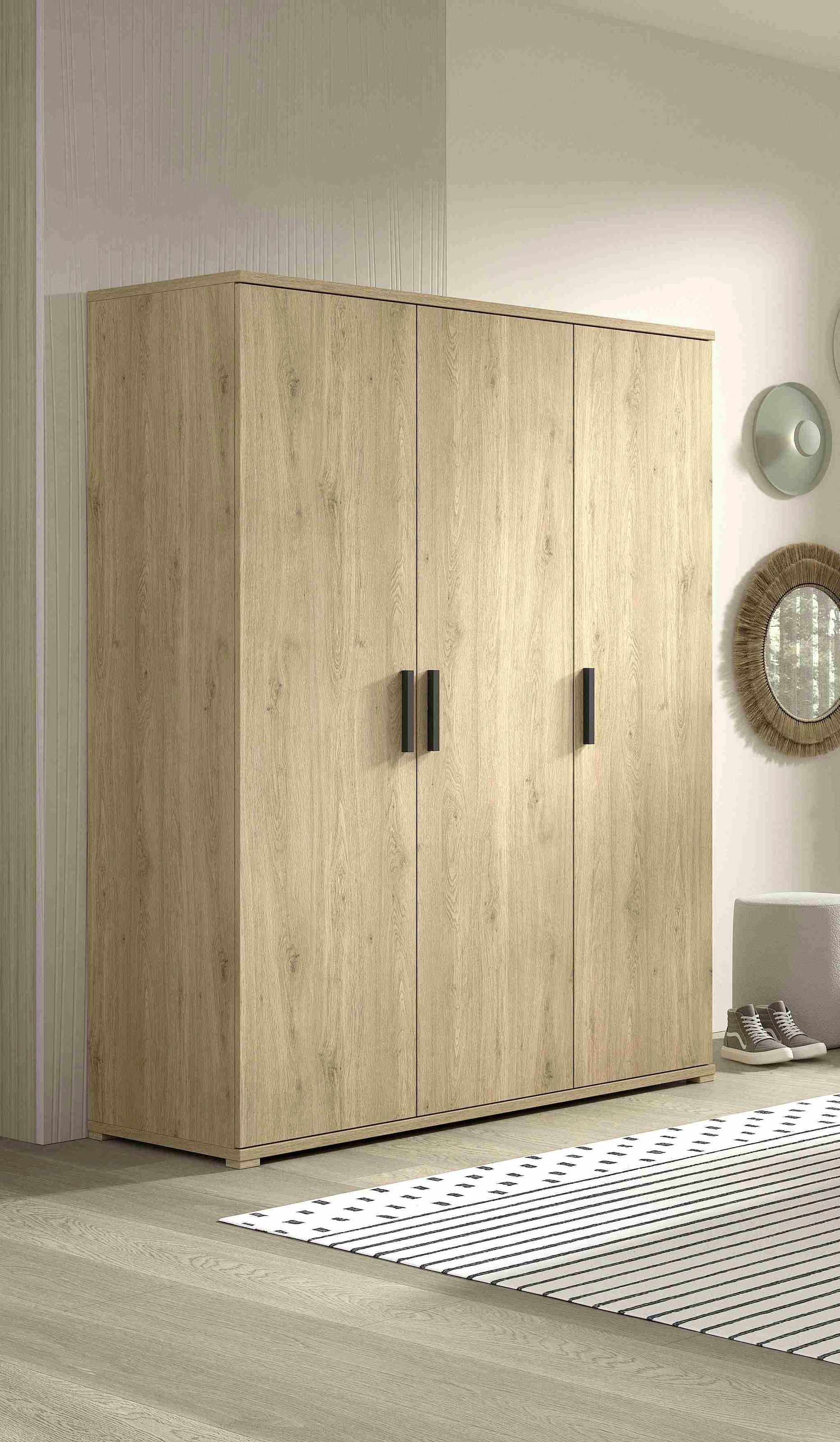 Vipack Kleiderschrank »SAM mit 3 Drehtüren, 1 Kleiderstange, 7 Fächer, universell einsetzbar« (B/H/T ca. 150,5x199,2x59 cm) Türen mit Soft-Close,  Pflegeleichte Oberfläche in Eiche Dekor