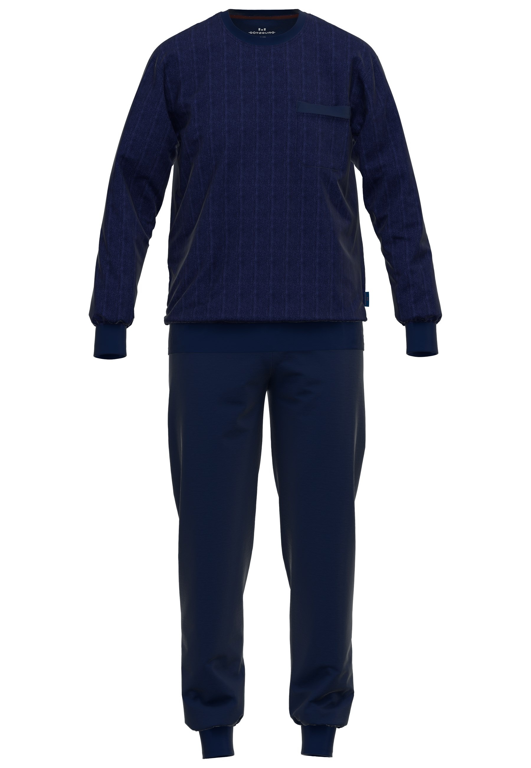 GÖTZBURG Pyjama, (2 tlg.), elastische Bündchen, Langarm, Rundhals, Brusttas günstig online kaufen