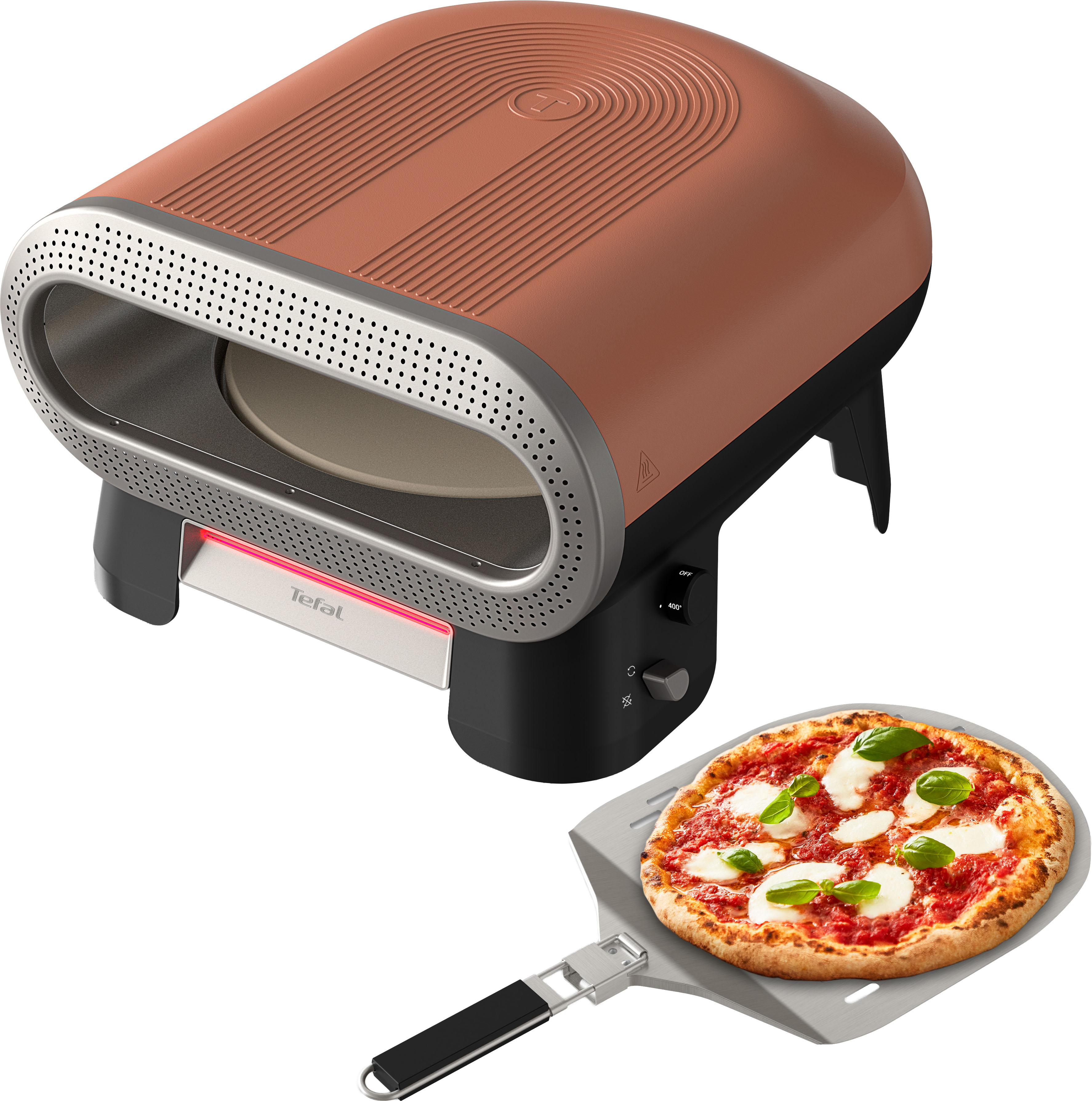 Tefal Pizzaofen "Pizza Pronto" 4 Temperaturstufen (250–400C), automatischer Drehstein, Pizzaschieber