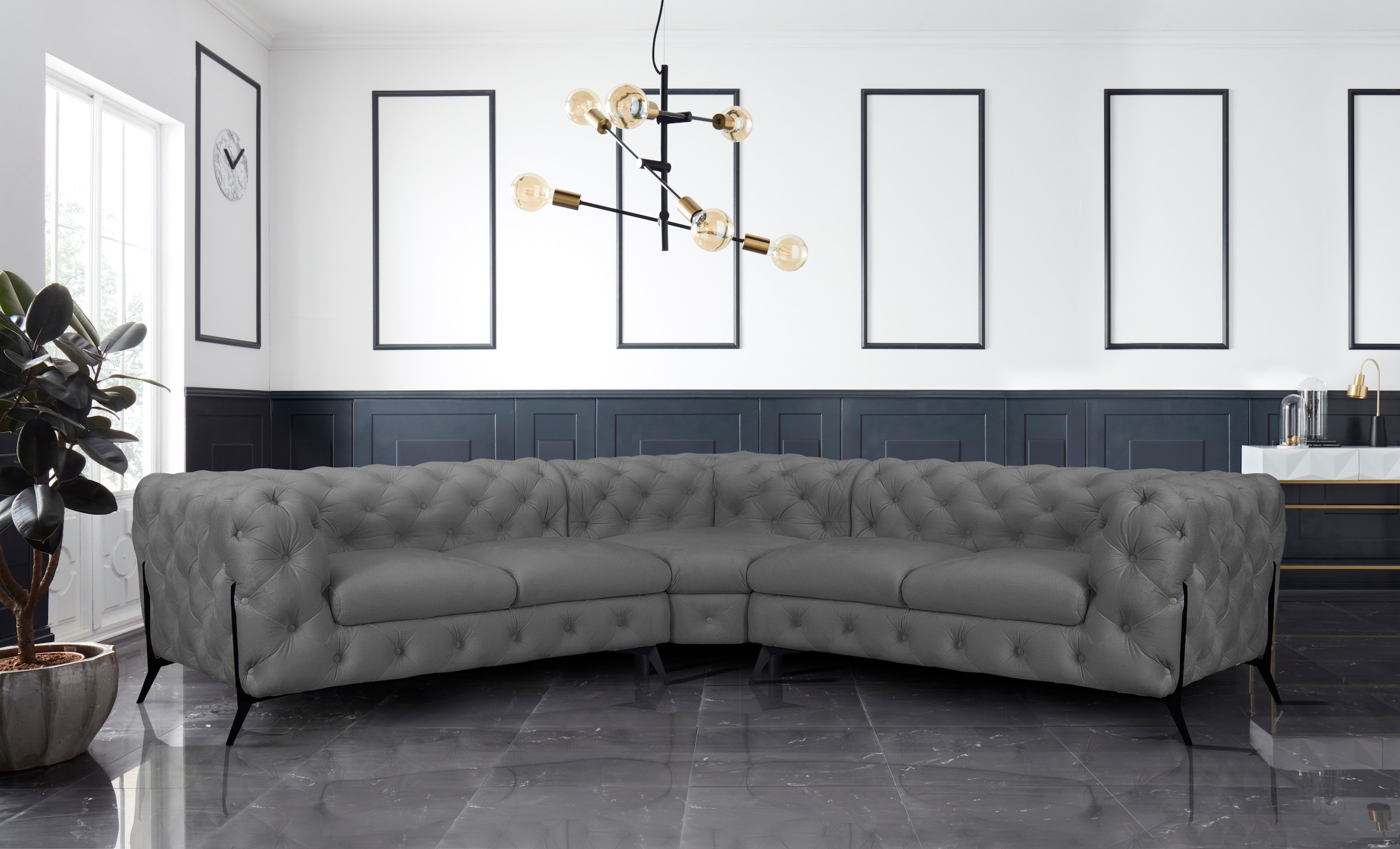 Leonique Chesterfield-Sofa »Amaury L-Form«, Chesterfield-Optik, Breite/Tiefe je 262 cm, Fußfarbe wählbar