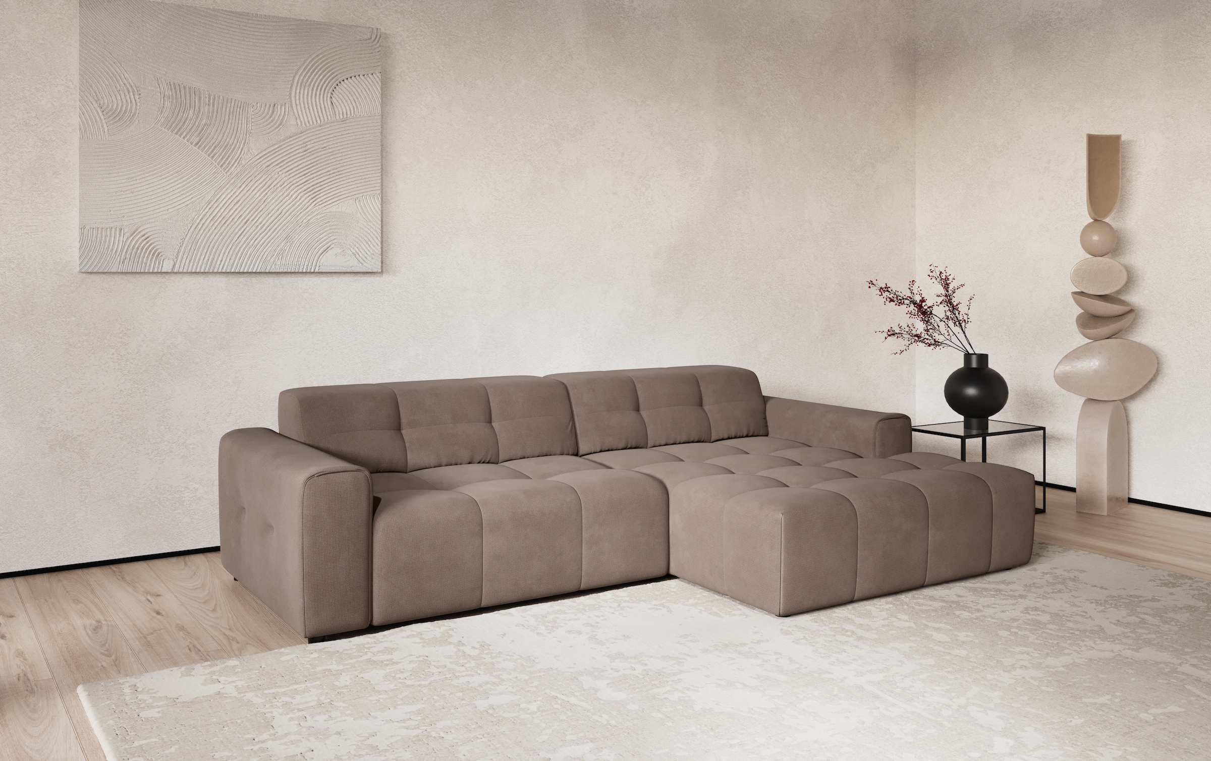 COTTA Ecksofa "Sento L-Form, B:280 cm, Chenille-Struktur, XXL Recamiere B: 133cm" modernes cubisches Sofa, hochwertige Steppung, bequemer Sitzkomfort