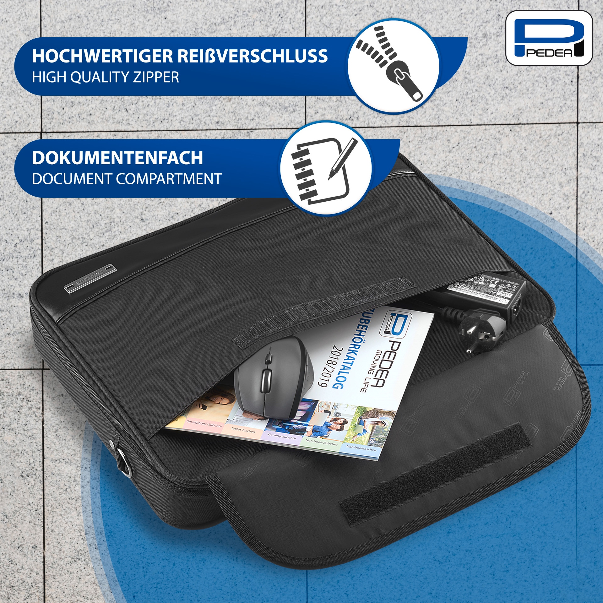 PEDEA Laptoptasche »Notebooktasche BLACKLINE 15,6 (39,6cm)«, (1 tlg.), Umhängetasche mit Schultergurt